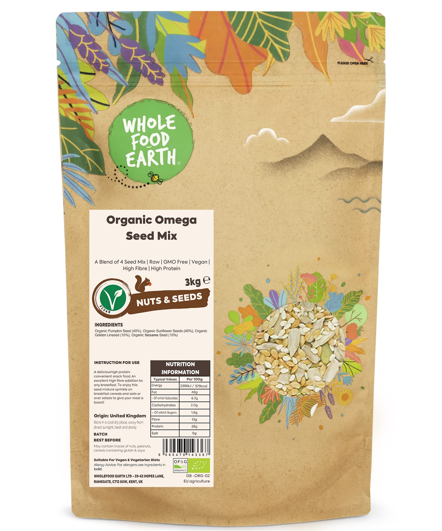 Organic Omega Seed Mix 3 kg | A Blend of 4 Seed Mix | Raw | GMO Free | Vegan | High Fibre | High Protein | Certified Organic