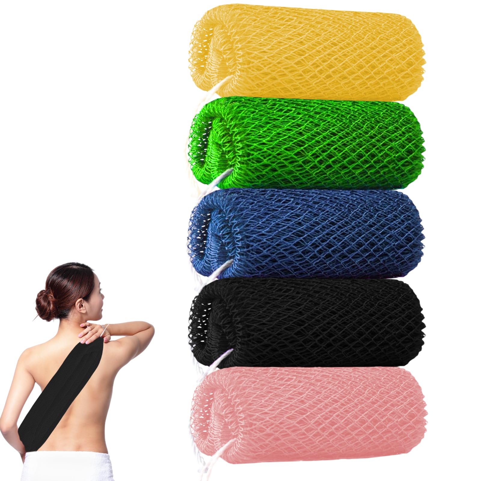 5 PCS African Wash Net, 35?60cm Net Sponge, Shower Net, Stretch Length to 43.3in for Back Scrubbing, Daily Shower Routine & Traditional Bathing (Pink,