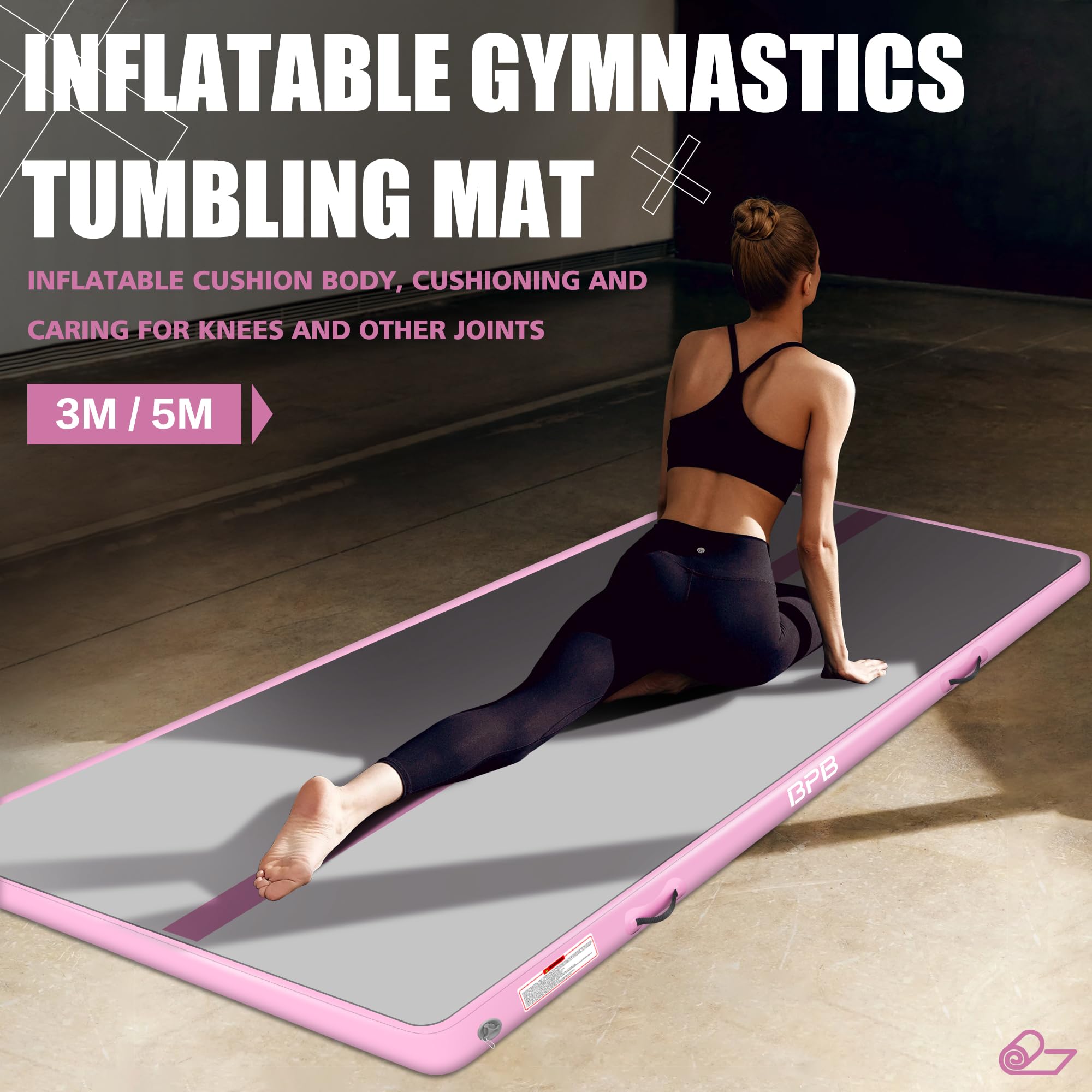 BPB Inflatable Gymnastics Tumbling Mat with Electric Pump. 10ft Air Tumble Training Track. Air Gymnastic Tracks Use for