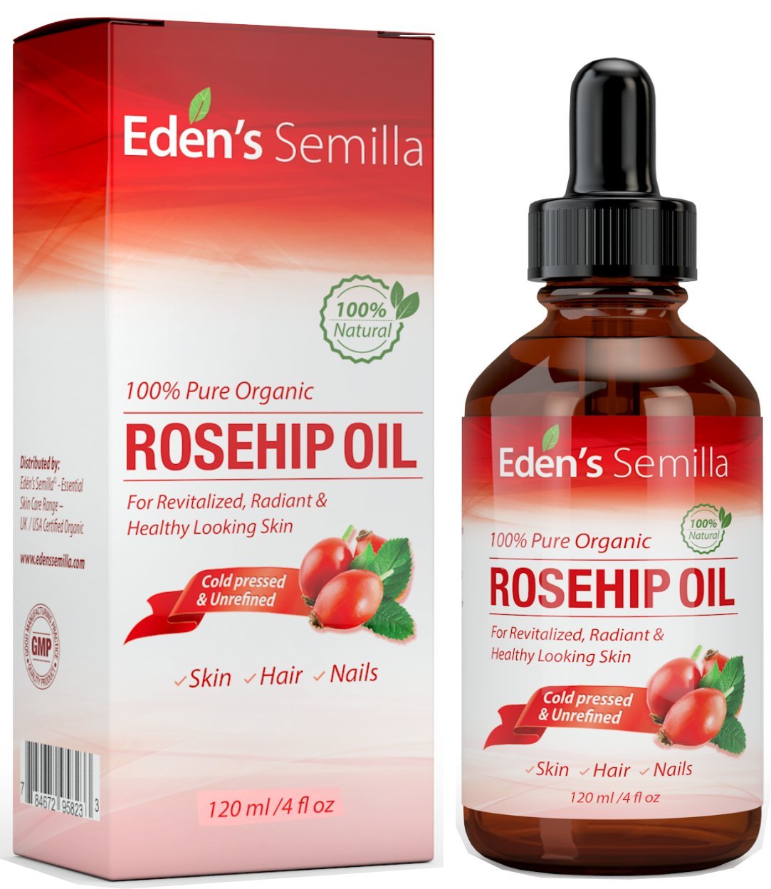 100% Pure Rosehip Oil - 120ml - Certified ORGANIC - Revitalises Skin & Hair - Clinically Proven - Natural / Cold pressed & unrefined - NON Greasy HIGH