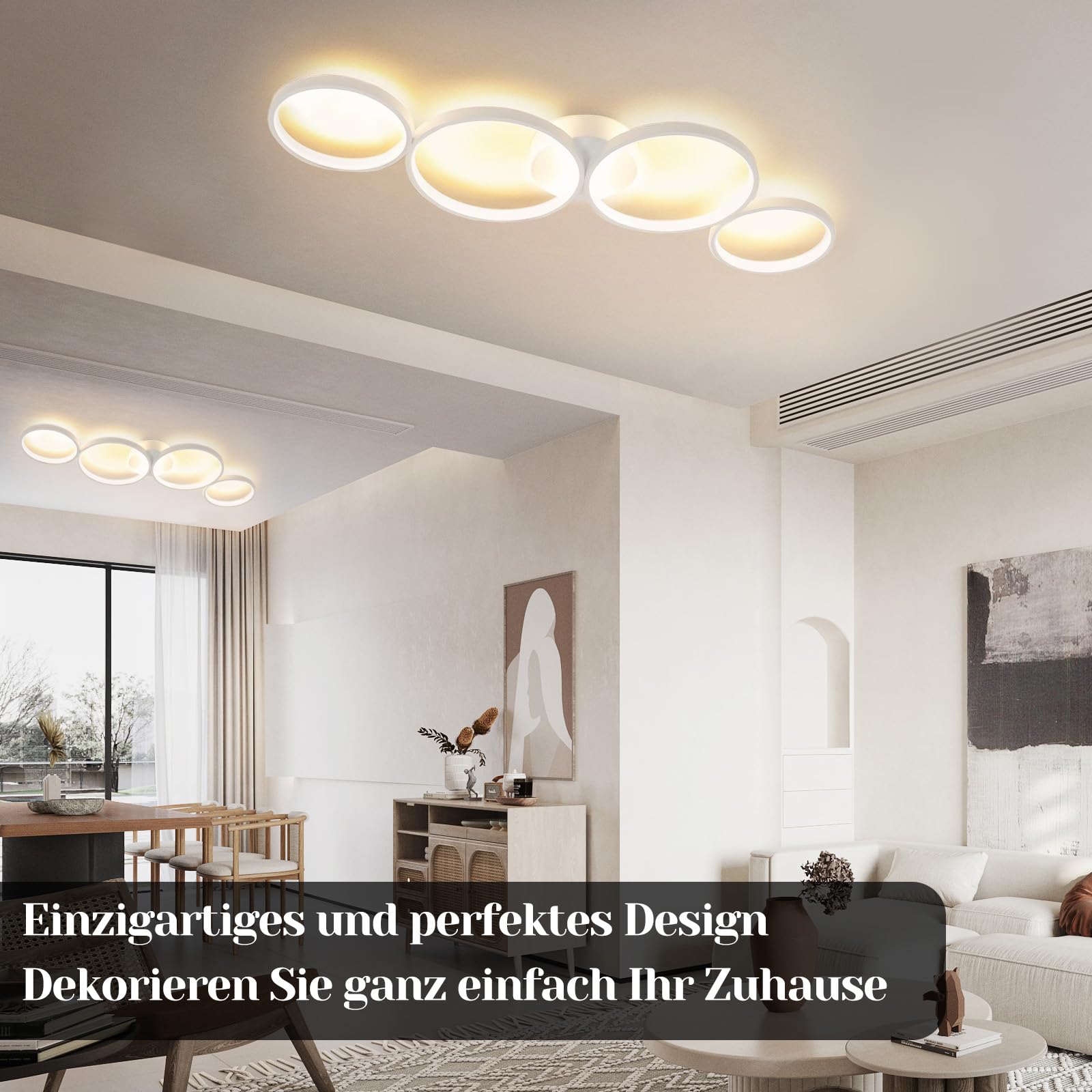 GBLY LED Ceiling Light Modern 4 Bulbs in Ring Look 3000 K Warm White Ceiling Lighting Round 37 W Indoor Living Room Lamp Made of Aluminium for Bedroom