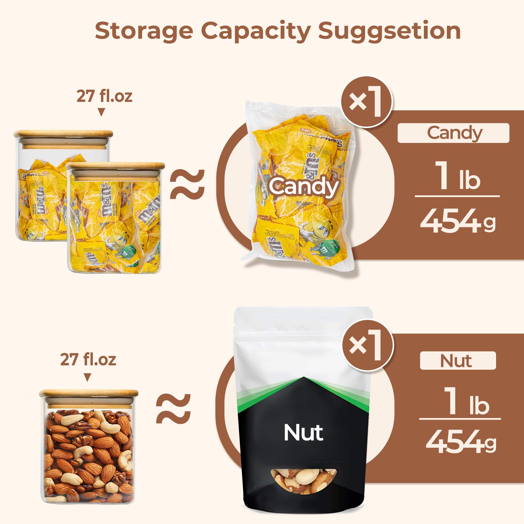 ComSaf 27oz/800ml Glass Food Storage Jars Set of 6, Clear Storage Containers with Airtight Bamboo Lid, Pantry Organization Jar, Spice, Tea, Coffee and