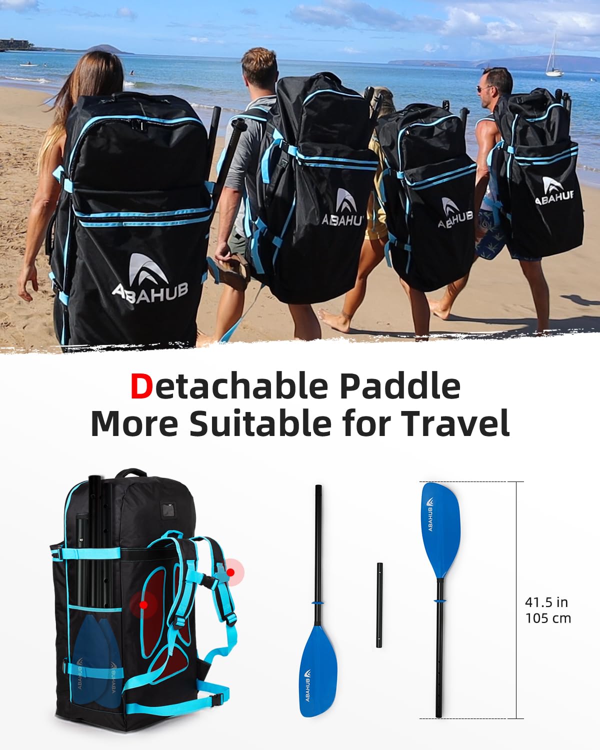 Abahub Adjustable Kayak Paddle 210-230 cm/82-90 Inches Floating Kayaking Oars Boating Oars Canoeing Oars Blue