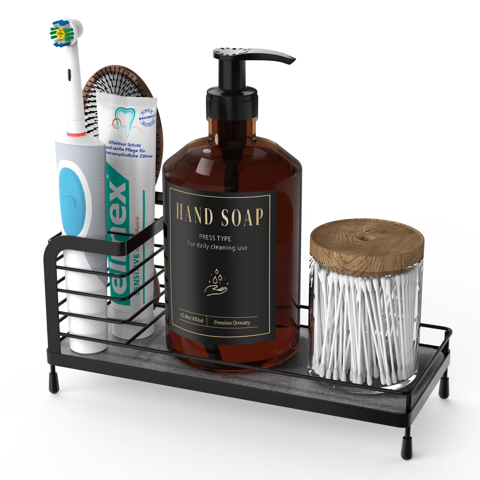 Luxspire Toothbrush Holders, Bathroom Organizer Countertop with Stone Drying Mat & Non-slip Pads, Stainless Steel Electric Toothbrush Holder for