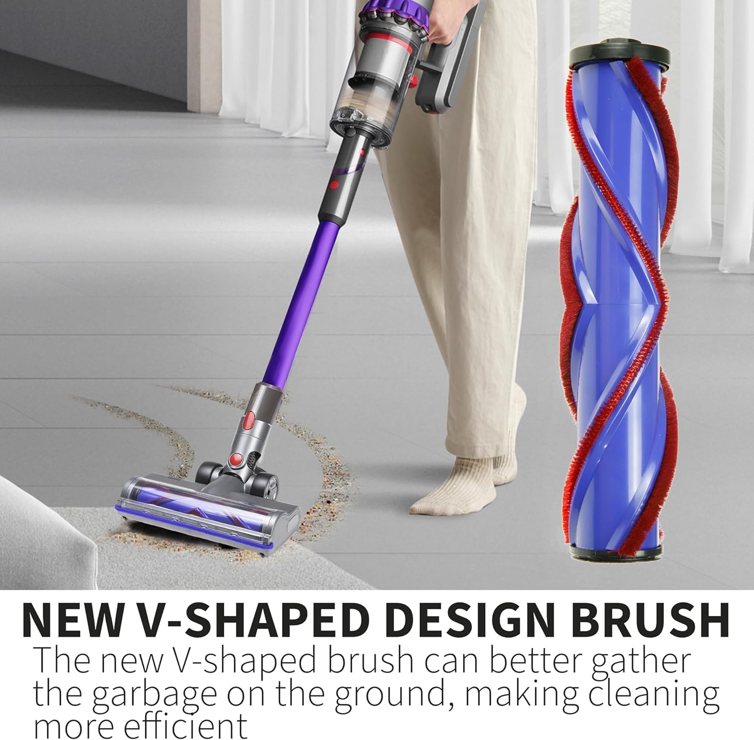 Vacuum Motorhead Compatible for Dyson V7 V8 V10 V11 V15 SV10 SV12 SV14 Animal Absolute Electric Head 4 LED V Shape Roller for Hard Floor Low Carpets