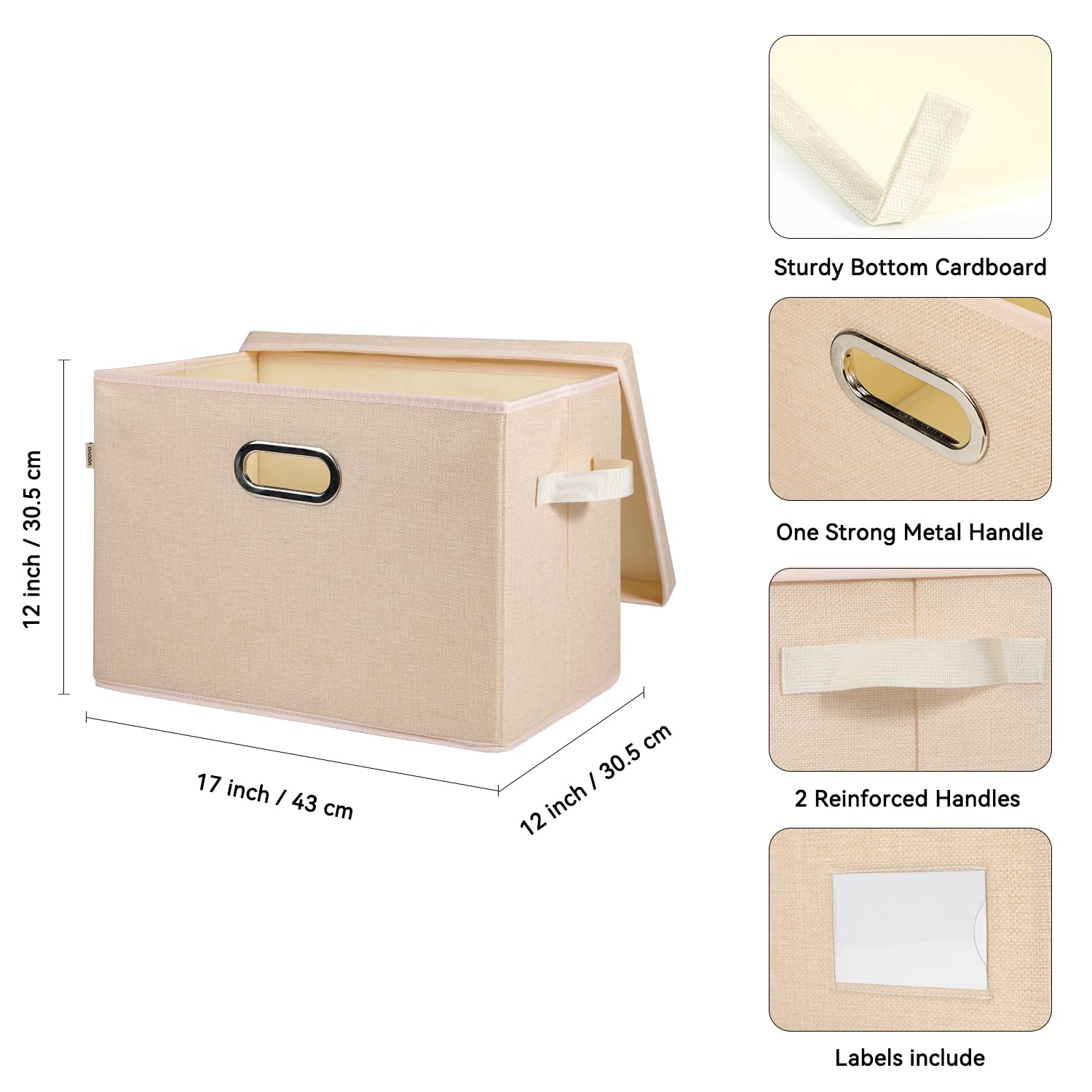 Voova Large Collapsible Storage Bins with Lids,3 Pack Stackable Linen Fabric Cube Storage Organizer,Foldable Closet Storage Boxes Baskets Containers