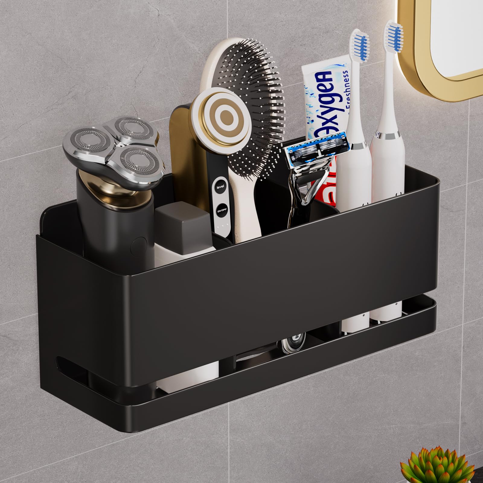 YESENT Aluminum Electric Toothbrush Holder - Bathroom Wall Mounted Toothbrush Holder (Black, Three slot)