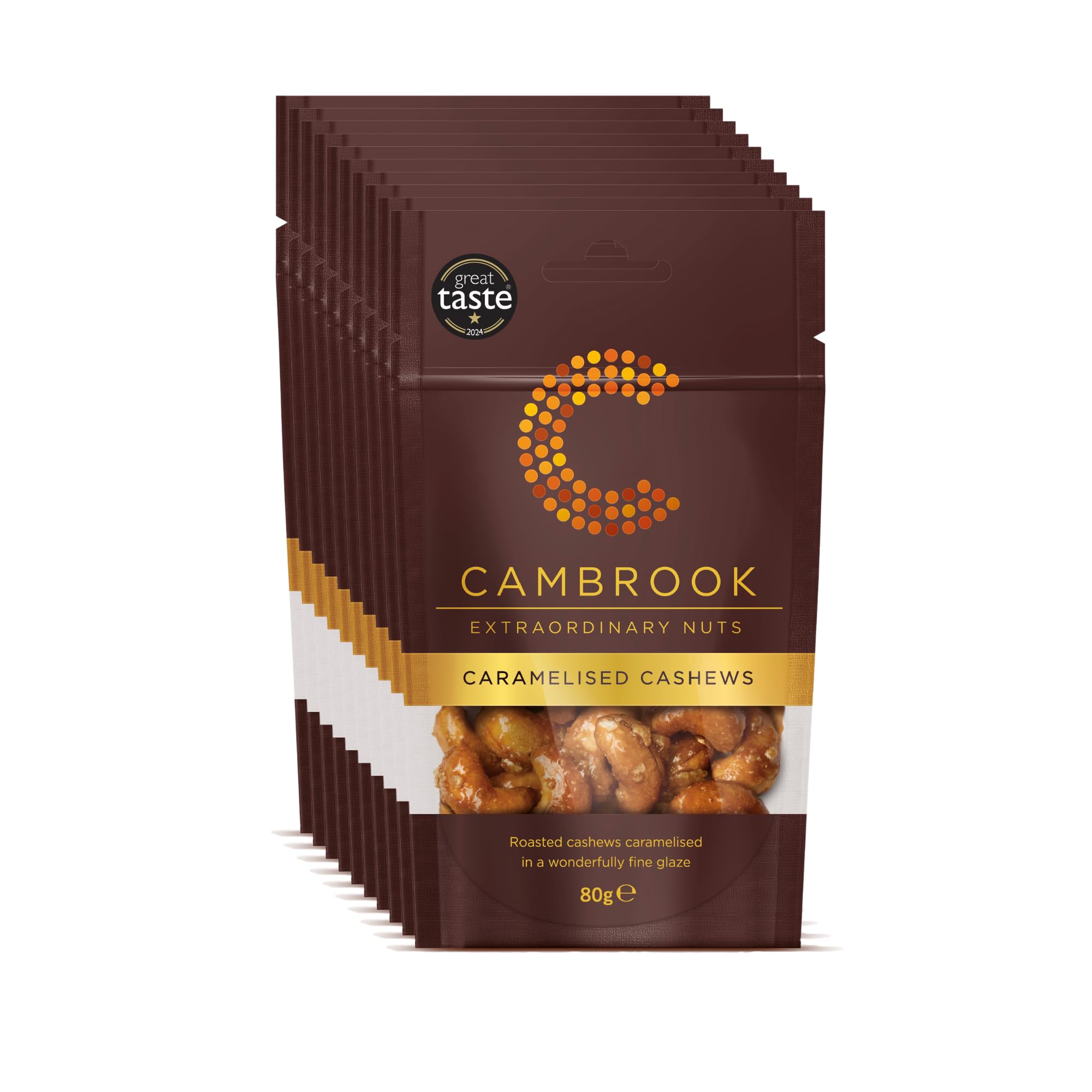 Cambrook - Caramelised Cashews, 80g Bags, Pack of 9