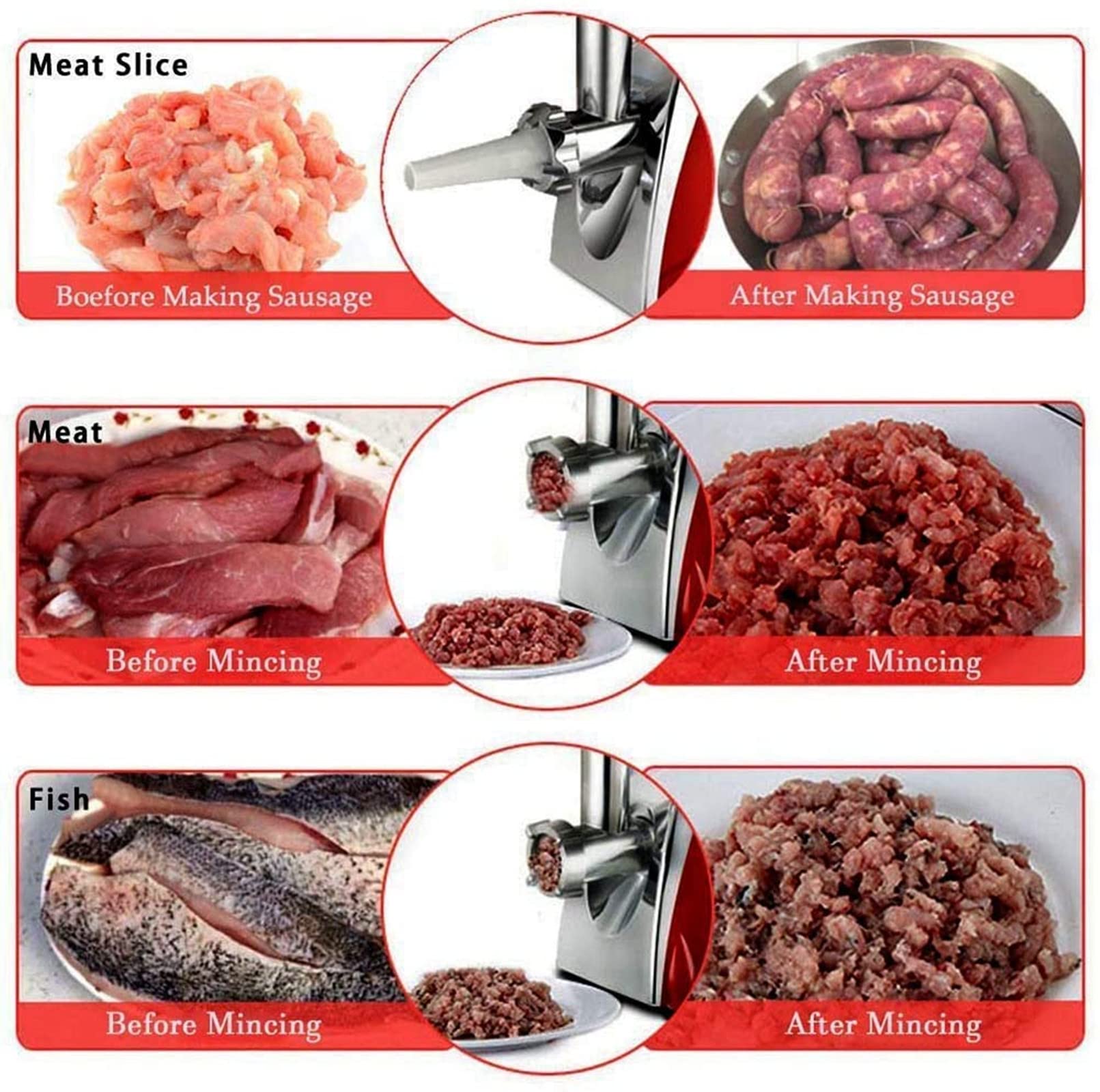 Electric Meat Grinder and Duty Household Sausage Maker Meats Mincer Food Grinding Mincing Machine with Kibbe Attachement Powerful 2800W Copper