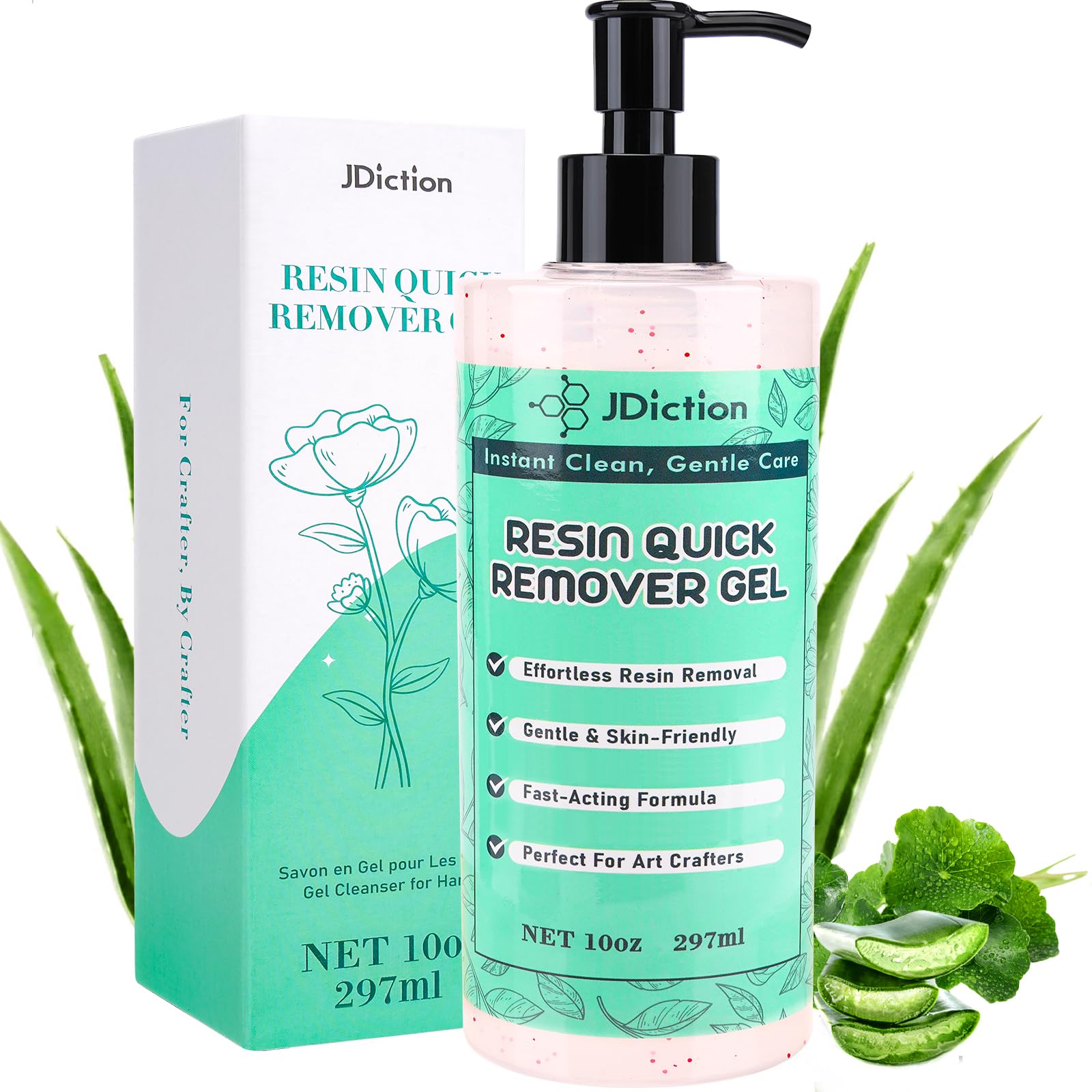 JDiction Hand Resin Remover, 297ml Natural Hands Resins Cleaner Gel, Gentle & Skin-Friendly, Art Crafters Quick Hands Cleaner for Epoxy Resin, UV