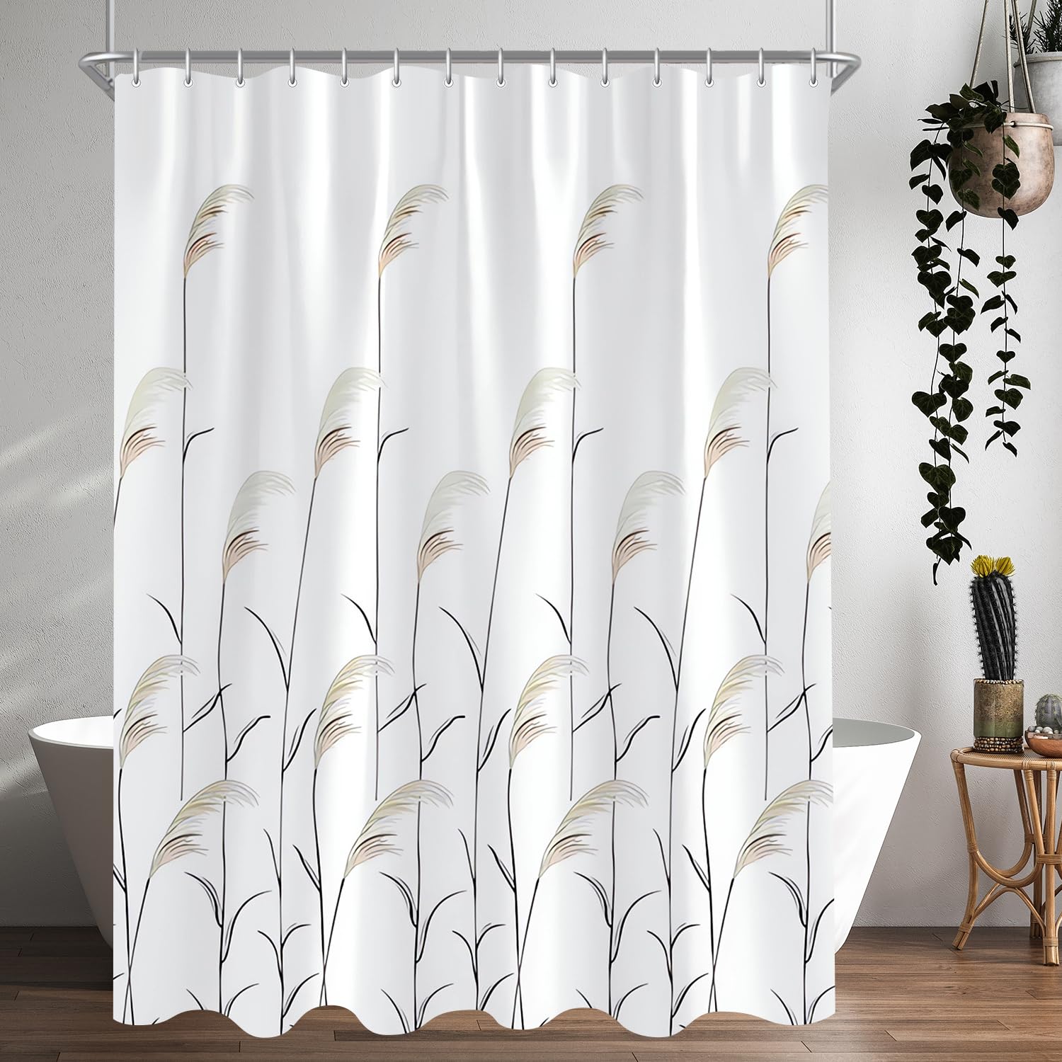 Lerores Shower Curtain, 240 x 200 cm, Wheat Ear, Weighted Hem, Anti-Mould, Water-Repellent, Washable Polyester Fabric Bath Curtains with Eyelets and