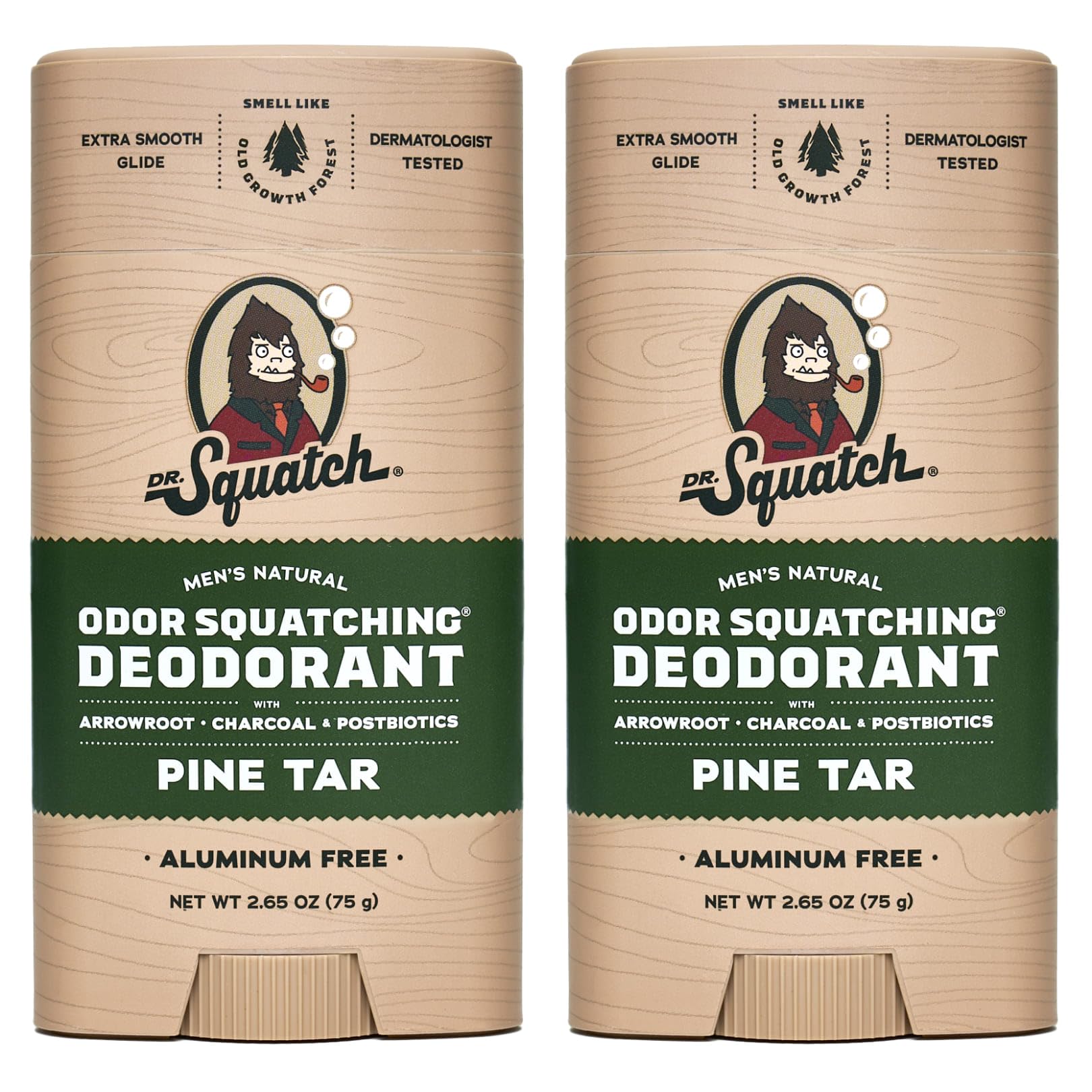 Dr. Squatch Natural Deodorant for Men 2 Pack Pine Tar ? Odor-Squatching Men's Deodorant Aluminum Free (2.65 oz, 2 Pack)