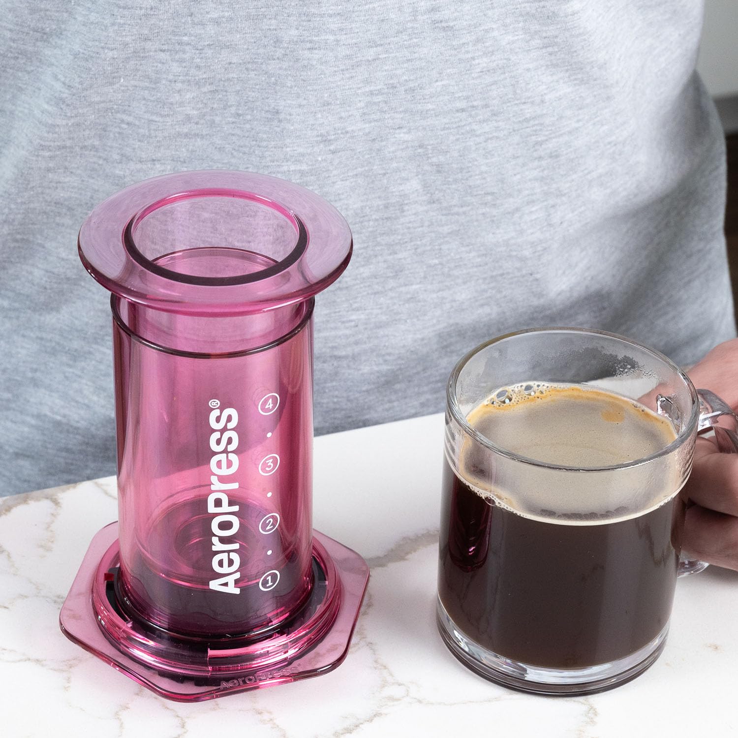 AeroPress Clear Coffee Press 3 In 1 Brew Method Combines French Press, Pourover, Espresso, Full Bodied Coffee Without Grit or Bitterness, Small