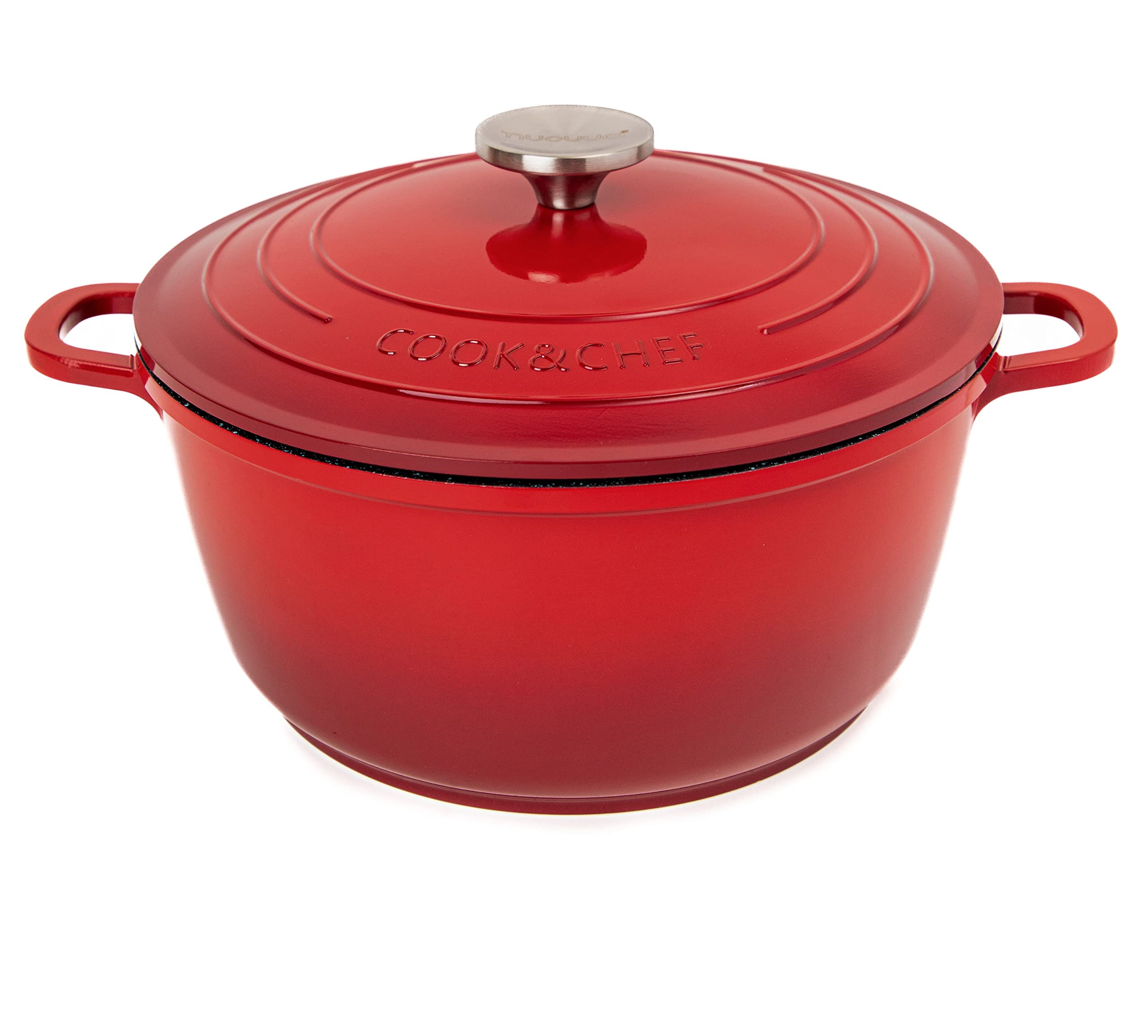 Non-Stick Aluminium Pot with Lid Sturdy Deep Dutch Oven Casserole Pot with Ergonomic Handles 4L, 24cm, Red Oven Safe Cooking Pot by Nuovva