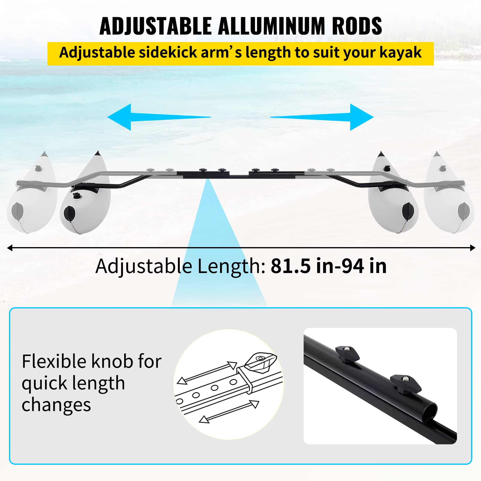 VEVOR Kayak Outrigger Stabilizer, 2 PCS, PVC Inflatable Outrigger Float with Sidekick Arms Rod, Standing Float Stabilizer System Kit for Kayaks,
