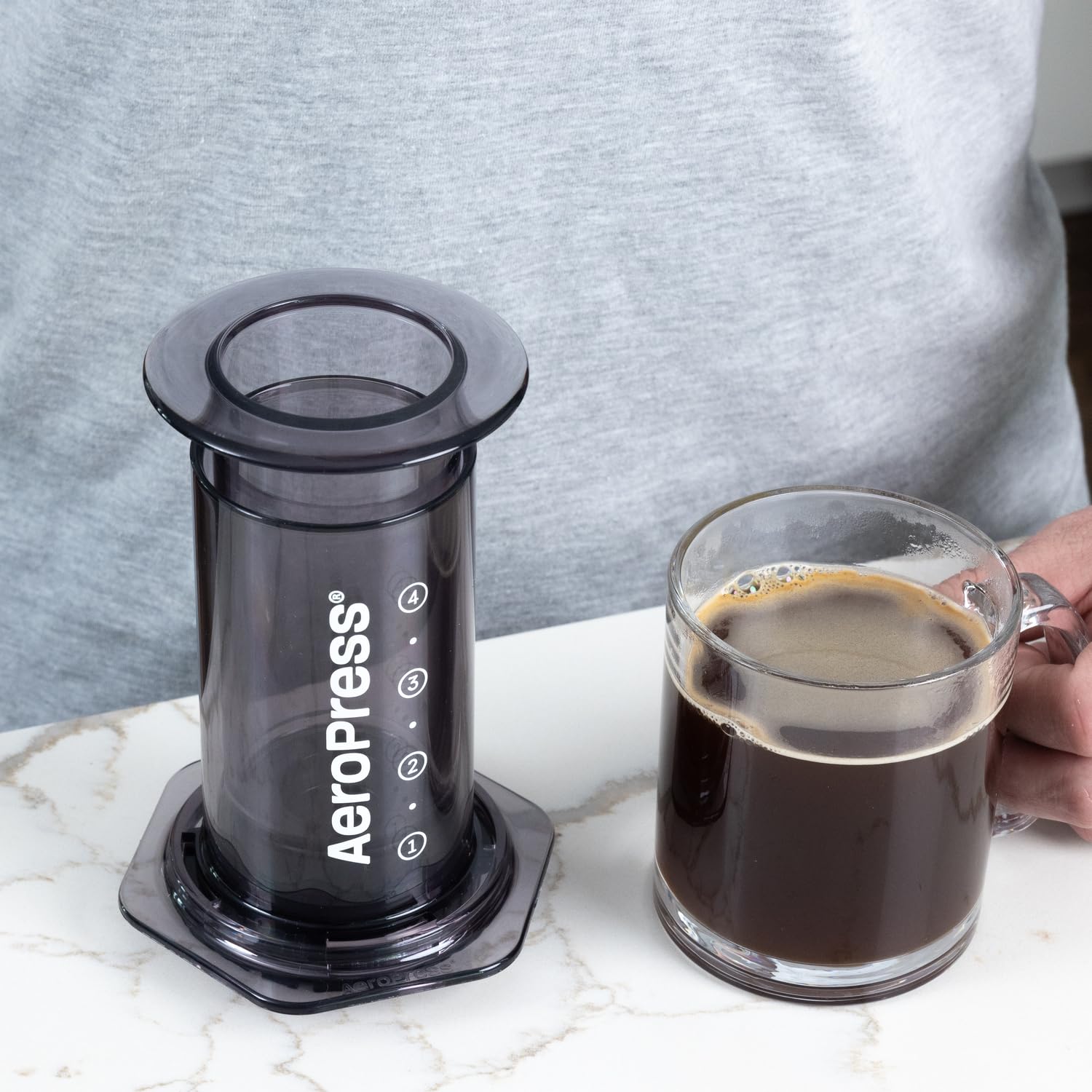 AeroPress Clear Coffee Press 3 In 1 Brew Method Combines French Press, Pourover, Espresso, Full Bodied Coffee Without Grit or Bitterness, Small