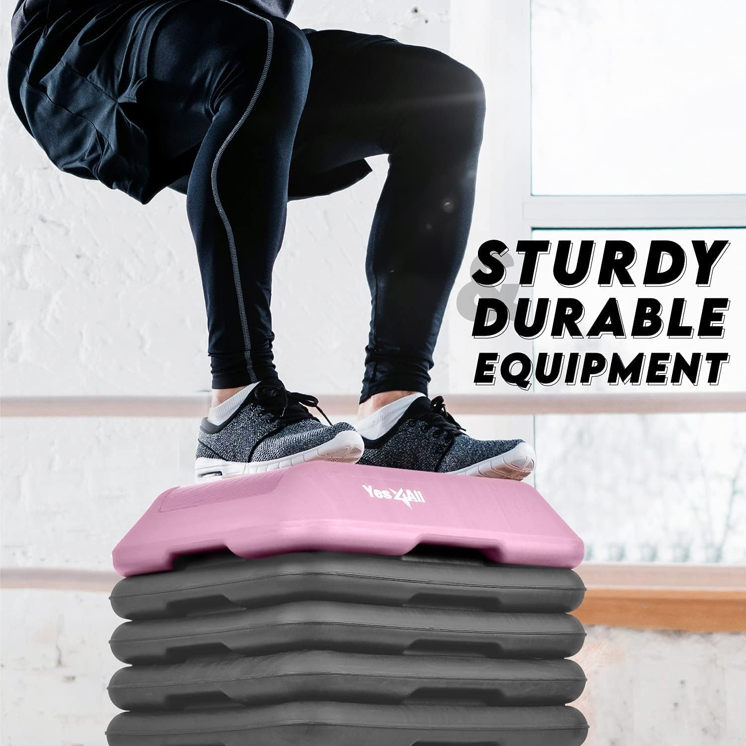 Yes4All CXKW 40.6 x 40.6 cm Adjustable High Step Aerobic Platform with 4 Risers (Pink-Grey)