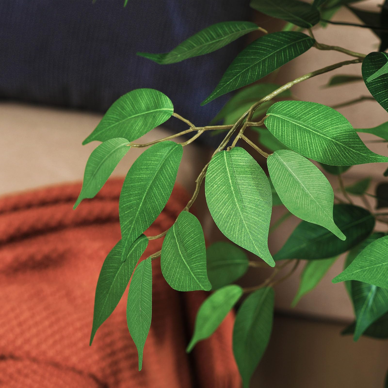 SOGUYI 120cm Artificial Ficus Tree with Natural Wood Trunk, Silk Fake Ficus Tree in Plastic Nursery Pot, Faux Plant for Office Home, Indoor Outdoor