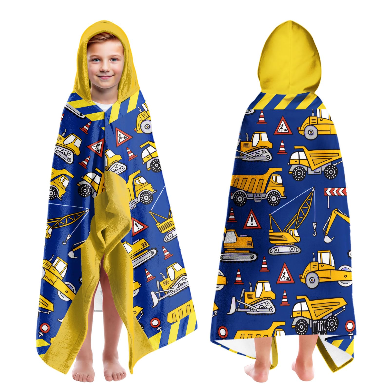 CZZDERAM Engineering Vehicle Beach Towels For Boys Hooded Beach Towels for Kids Ages 4-8, Cars Towel Wrap for Toddler Teen Boy 35x60 inch Quick Dry