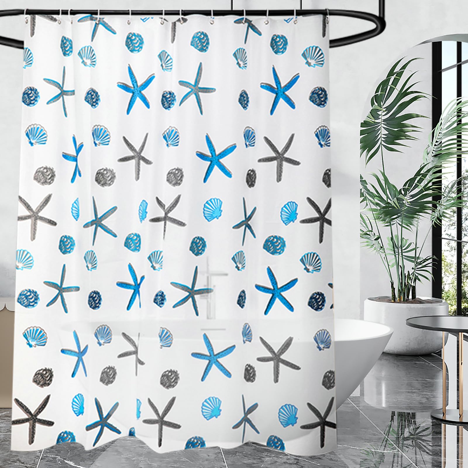 Transparent Shower Curtain, 120 x 200 cm, Anti-Mould, Waterproof Shower Curtains, White with 12 Rings, Shower Curtains, Waterproof for Bathtub,
