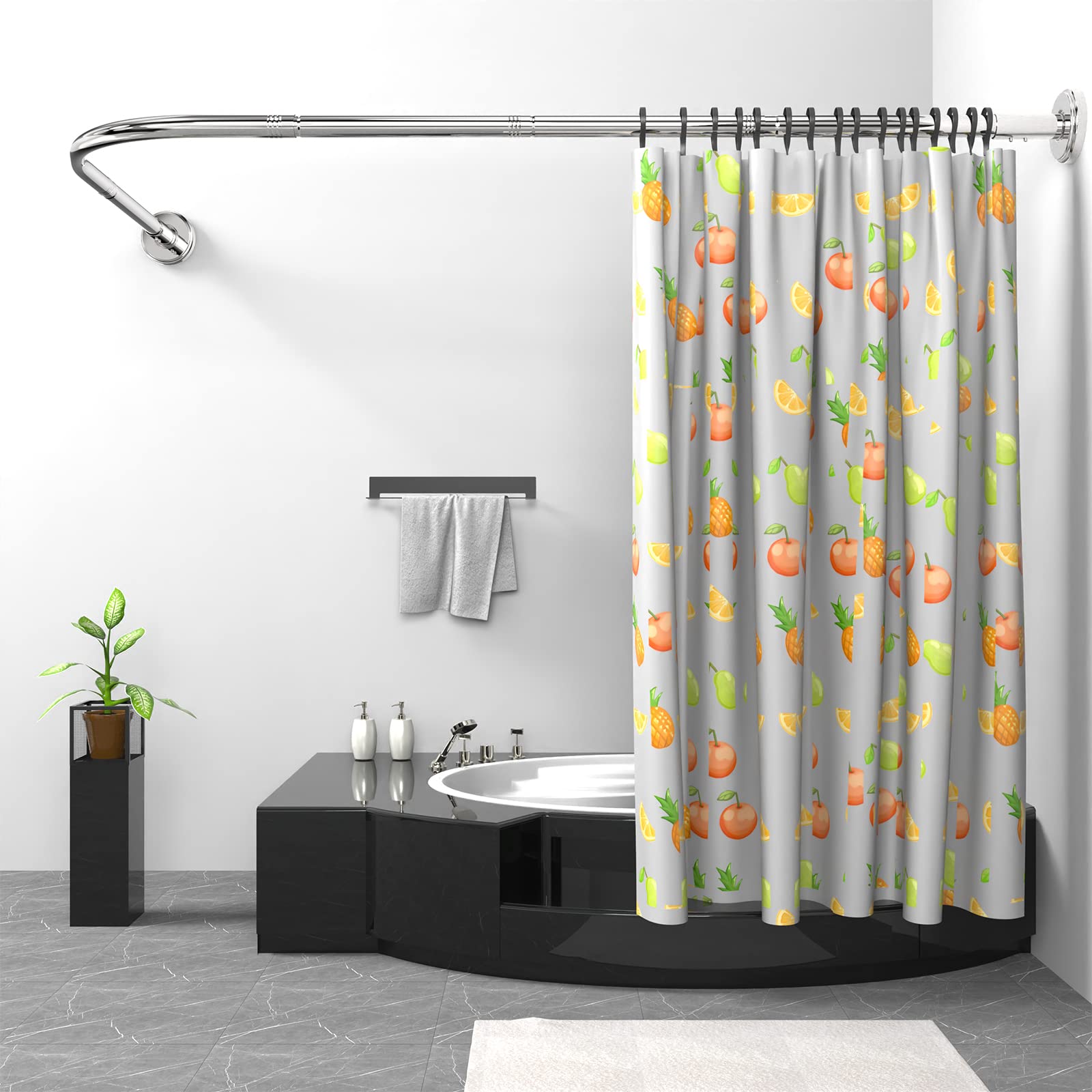 Misounda Shower Curtain Rail Rod L Shape, Shower Curtain Pole 95x175 cm/100x165 cm, Stainless Steel Curved Shower Rail,Hanging Shower Pole with
