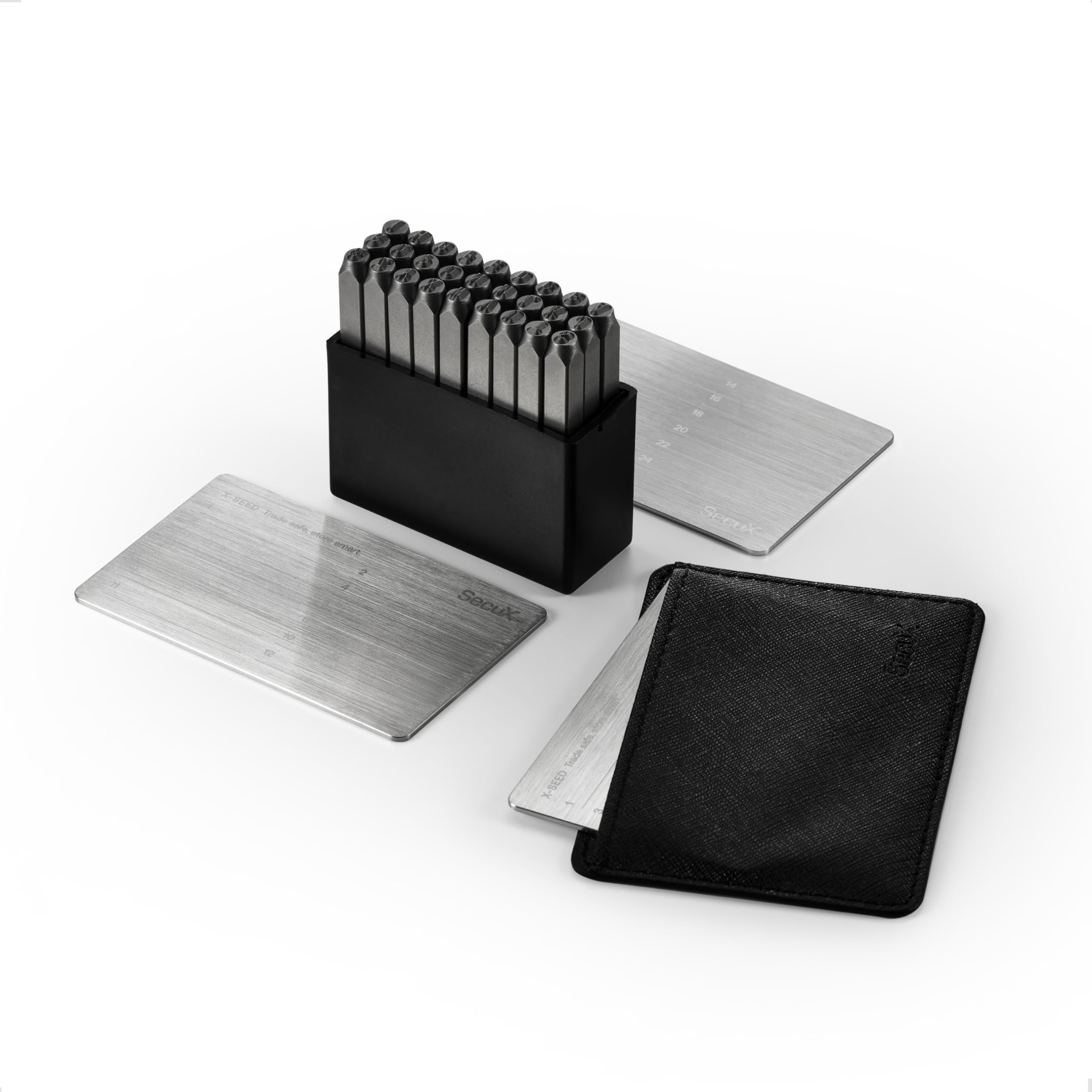SecuX ? XSEED Plus - Secure Bitcoin Wallet Crypto Seed Storage Steel Plates (Steel Punch Set Included) Compatible with SecuX, Ledger, Trezor Hardware