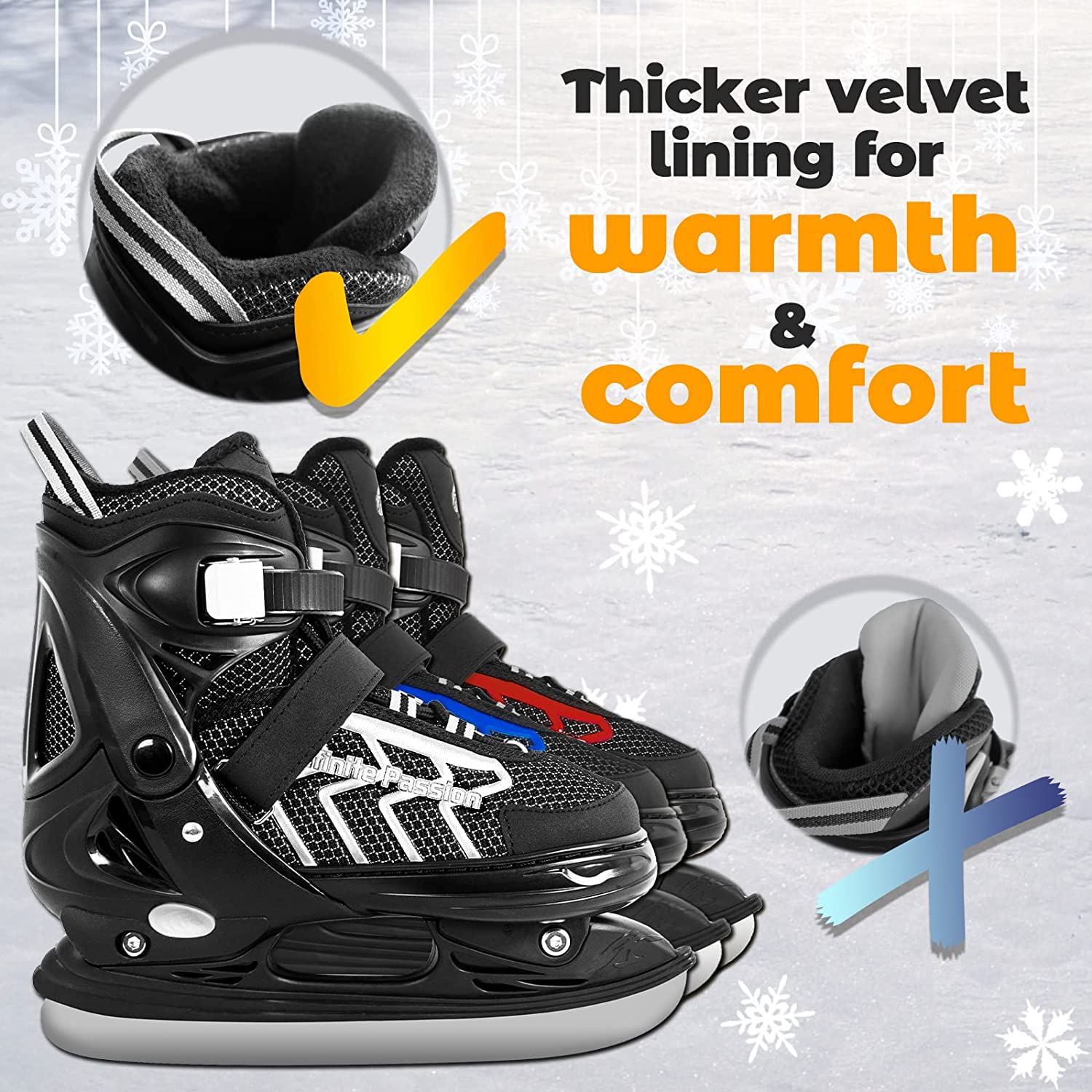 Nattork Adjustable Toddler Ice Skate for Boys Soft Padding and Reinforced Ankle Support Ice Hockey Skates (Blue, Large (37-41))