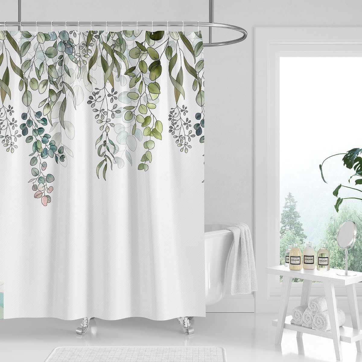 Tennove Shower Curtain Mould Resistant 200x200cm Drop Plant Leaves Bathroom Curtain Waterproof Polyester Fabric Wet Room Bathtub Shower