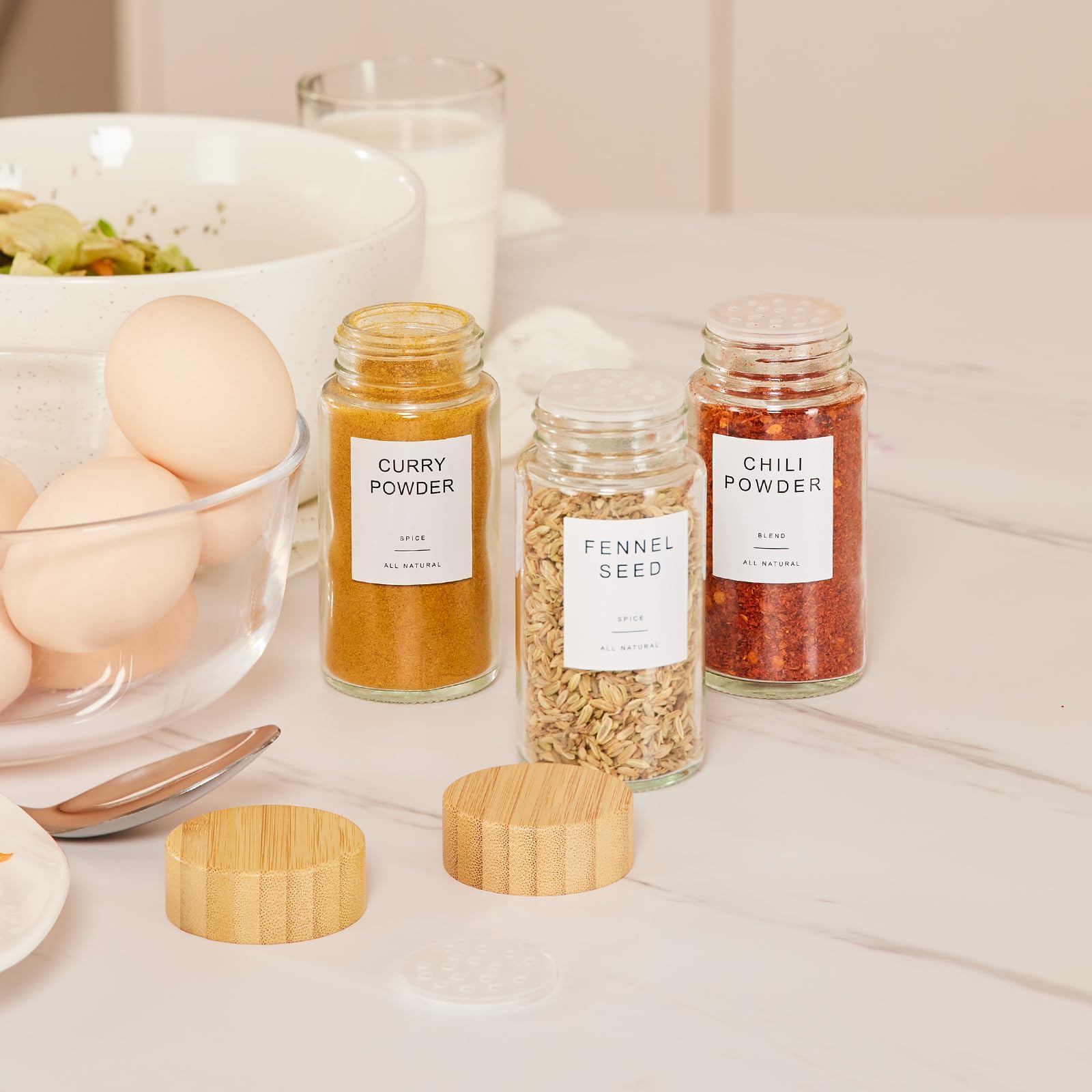 Yangbaga 24PCS Glass Spice Jars set-120ml Glass Jars With Bamboo Lids with Shaker Lids- Spices & Seasoning -Kitchen Storage & Organisation of Spice