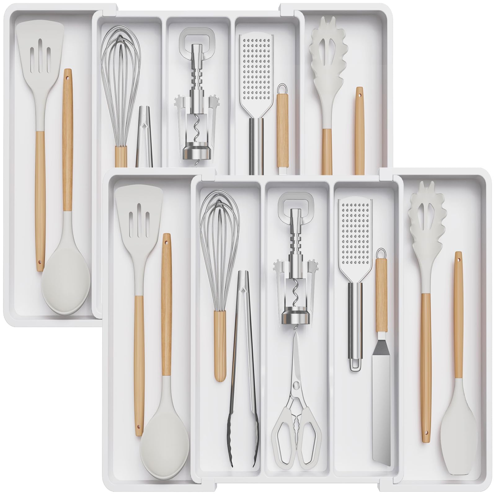 Lifewit Utensil Drawer Organiser, Expandable Large Cutlery Tray for Kitchen, Adjustable Silverware Flatware Holder, Plastic Kitchen Spatula Tools and