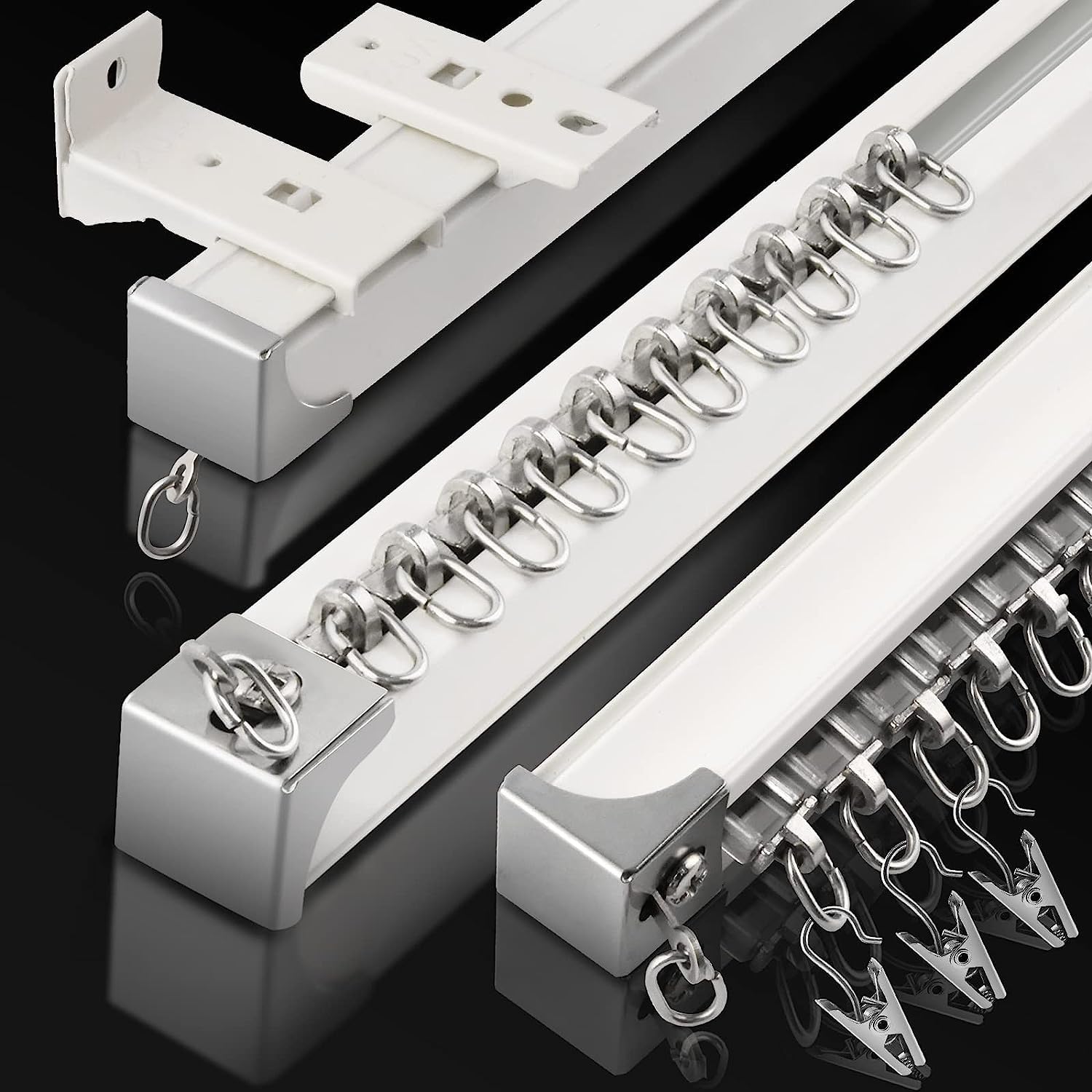 Ceiling Curtain Track, (3Ft-9Ft) Wall or Ceiling Mount Flexible Curtain Rail System, Room Divider, Aluminum Sliding Drop Ceiling Track Set for