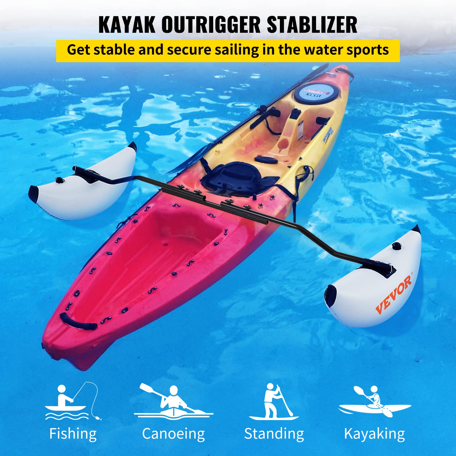 VEVOR Kayak Outrigger Stabilizer, 2 PCS, PVC Inflatable Outrigger Float with Sidekick Arms Rod, Standing Float Stabilizer System Kit for Kayaks,
