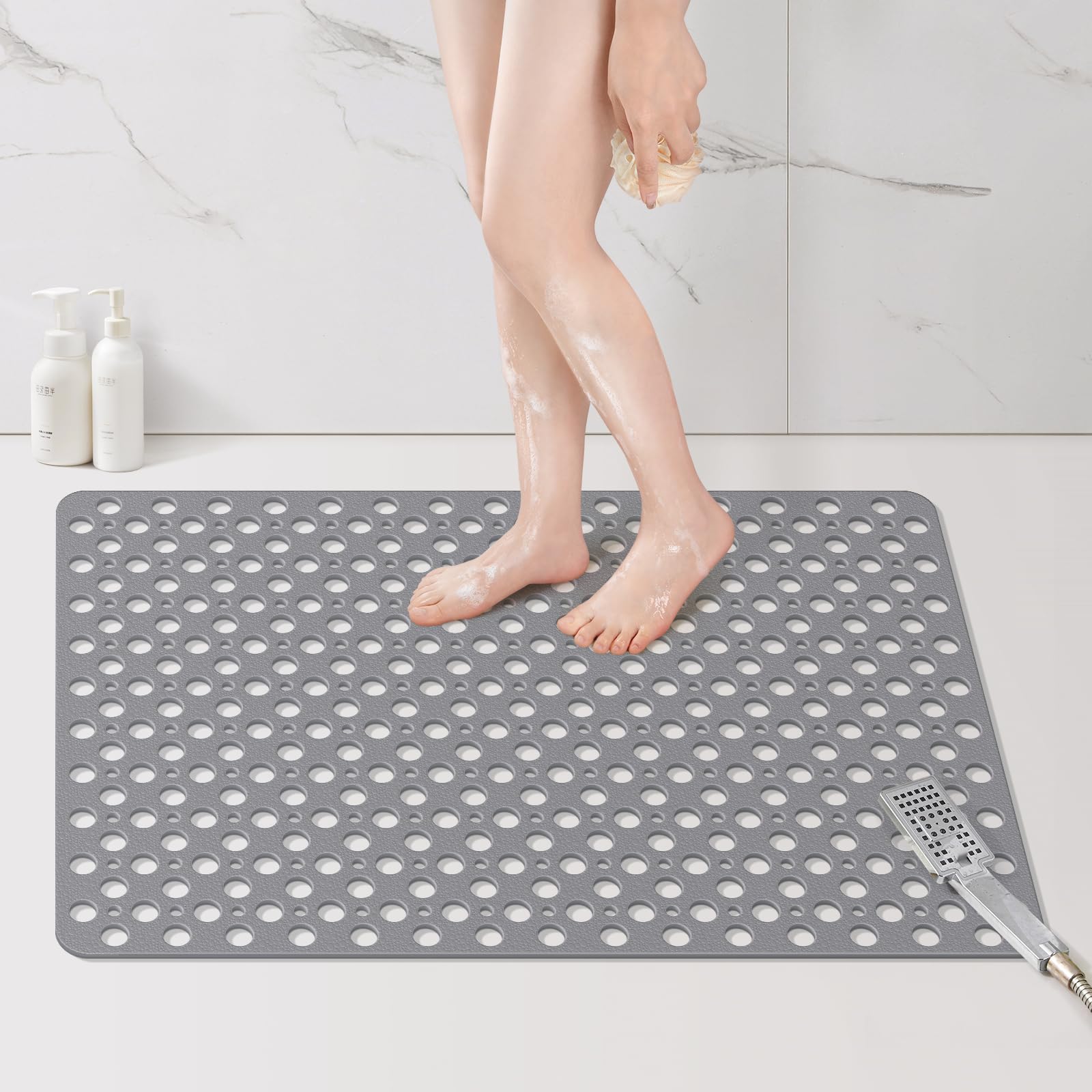 Yolife Large Shower Mat, 60x90CM Non Slip Shower Mat for Inside Shower with Drain Holes and Suction Cups for Bathroom, No Odor Oversized Stand up