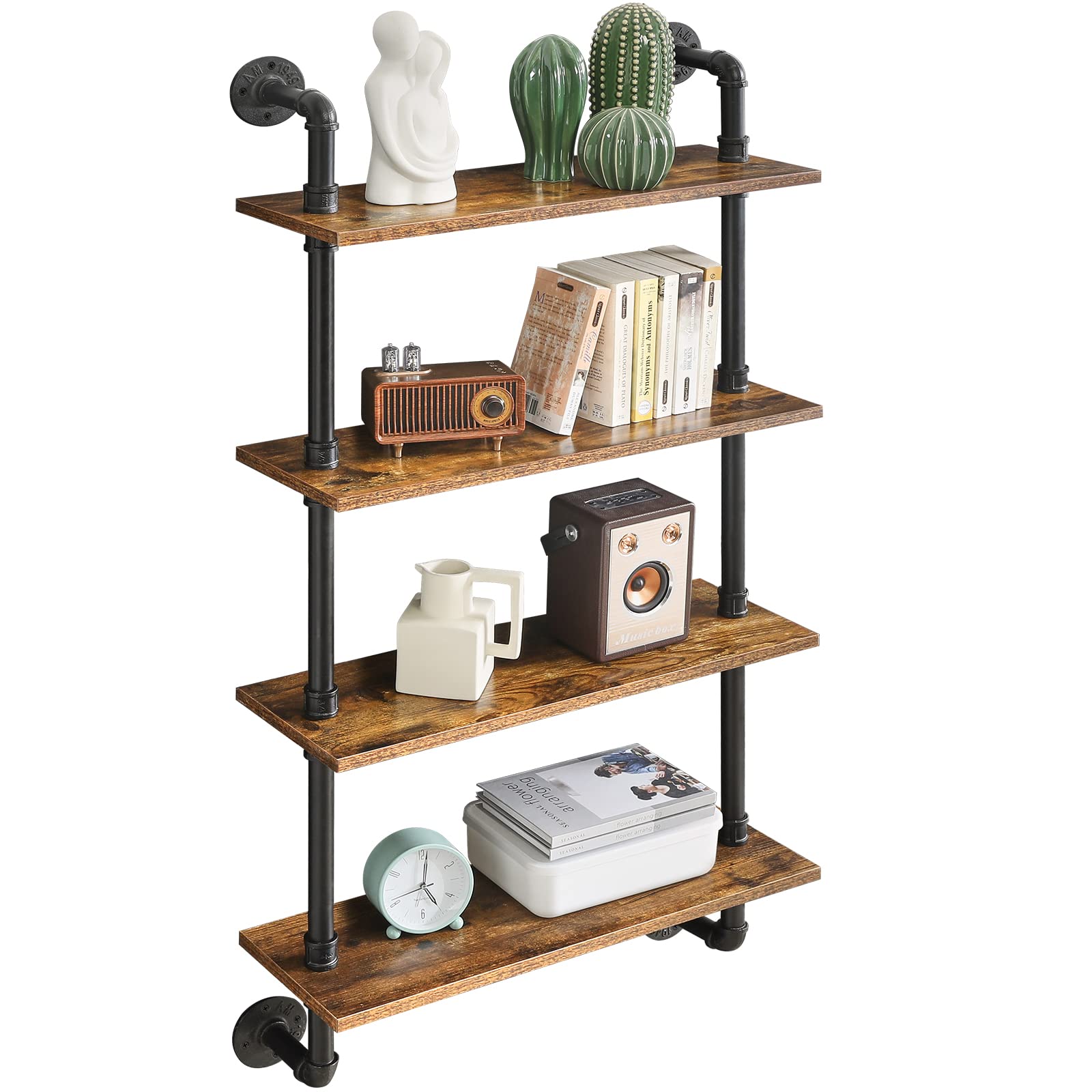 YMYNY 4 Tier Industrial Pipe Wall Shelves, Rustic Storage Racks, Floating Shelves, Wall Shelves, Kitchen Spice Rack, for Bedroom, Kitchen, Living