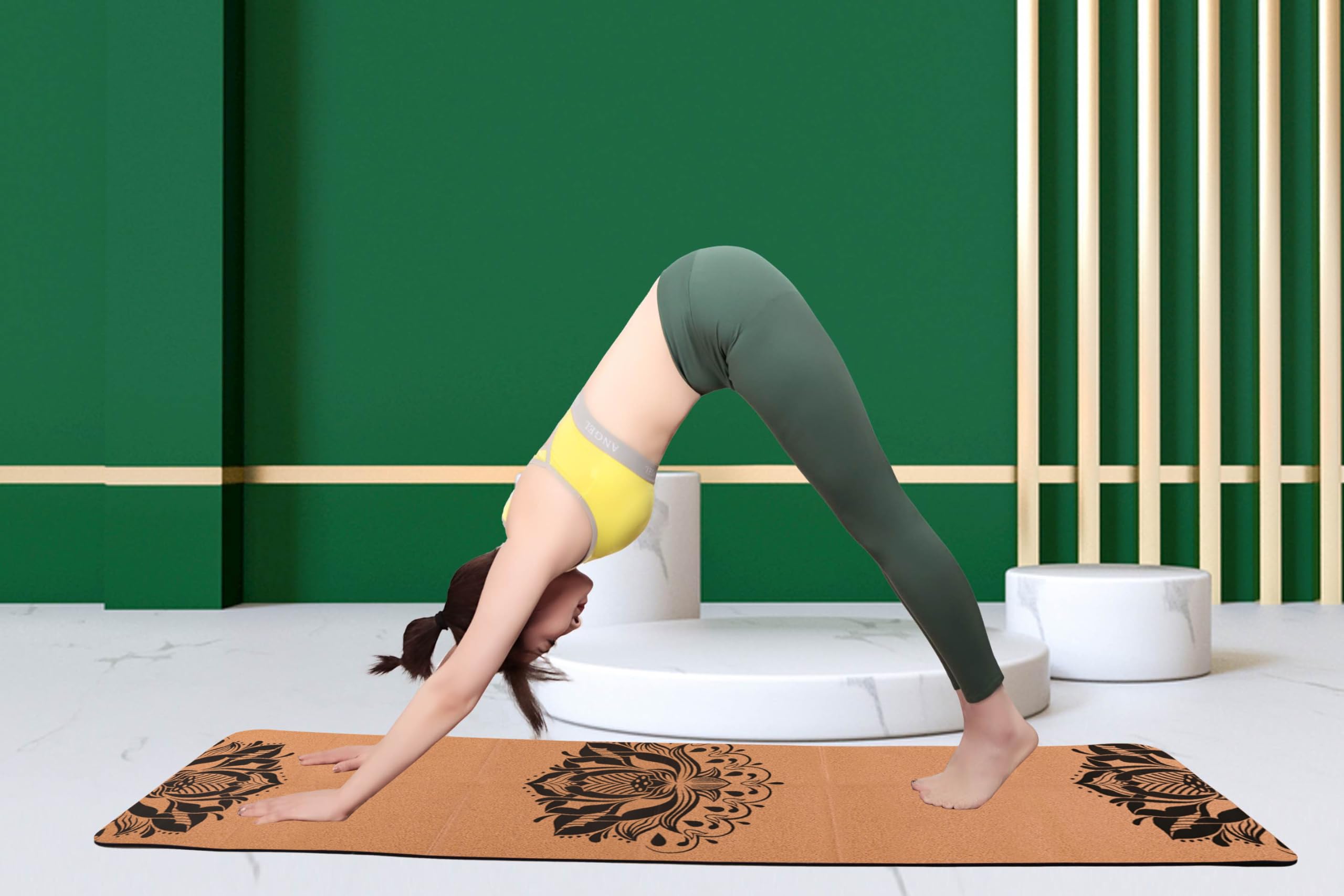 EKE Cork Folding Yoga Mat, 5mm Thickness, Standard Size, Foldable, Lightweight and Portable, Suitable for Yoga, Pilates, Fitness, Sports, Training,