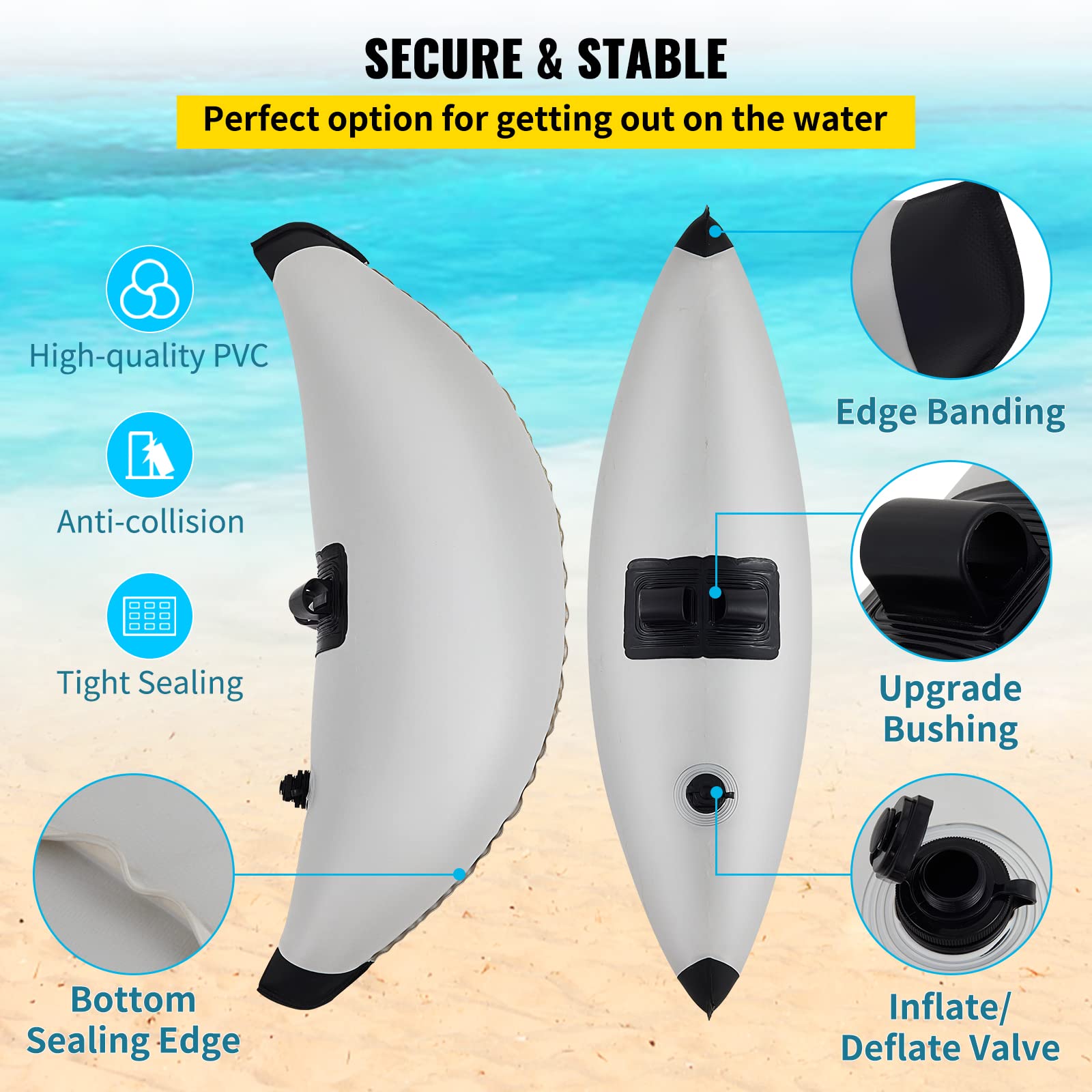 VEVOR Kayak Outrigger Stabilizer, 2 PCS, PVC Inflatable Outrigger Float with Sidekick Arms Rod, Standing Float Stabilizer System Kit for Kayaks,