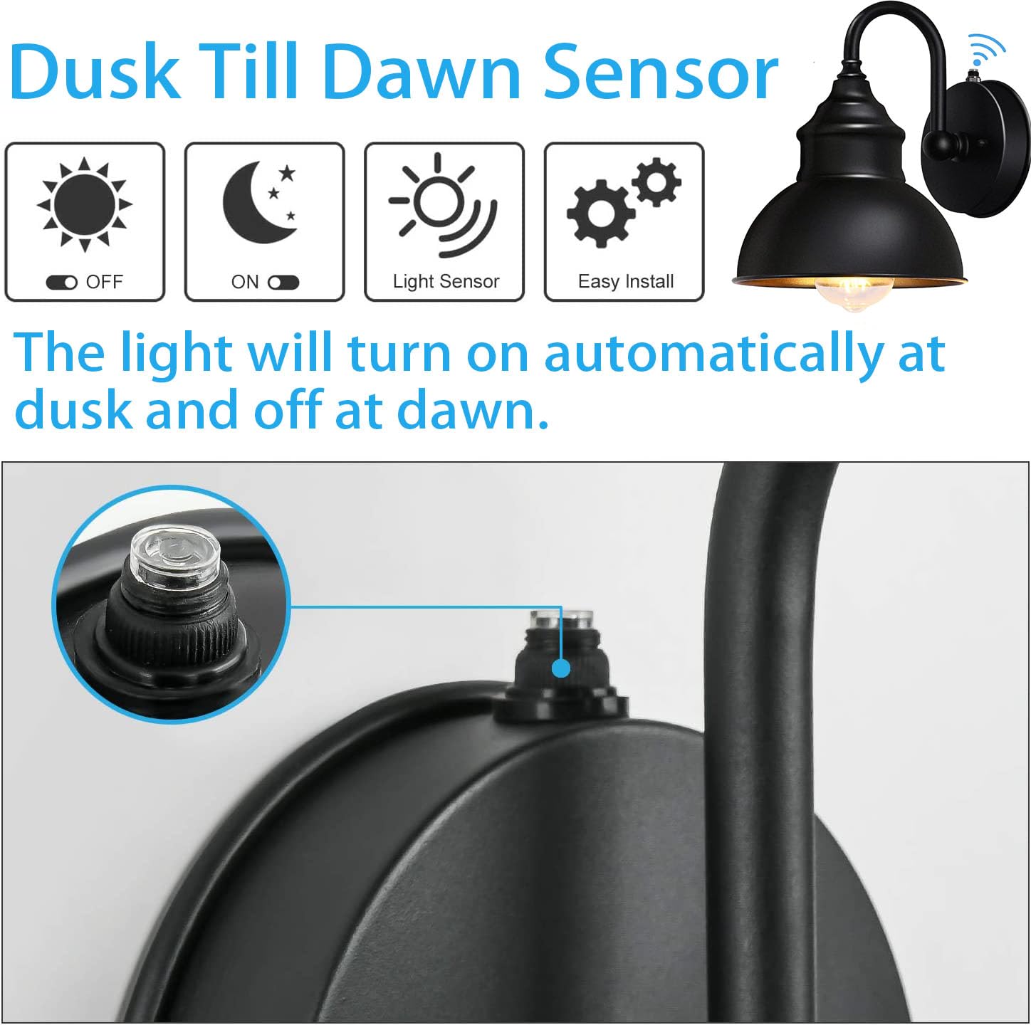UYHGO Outdoor Wall Lights Mains Powered, Outside Security Lights with Dusk to Dawn Sensor for Farmhouse, Barn, Warehouse, Loft, Garage (excl.E27 Bulb)