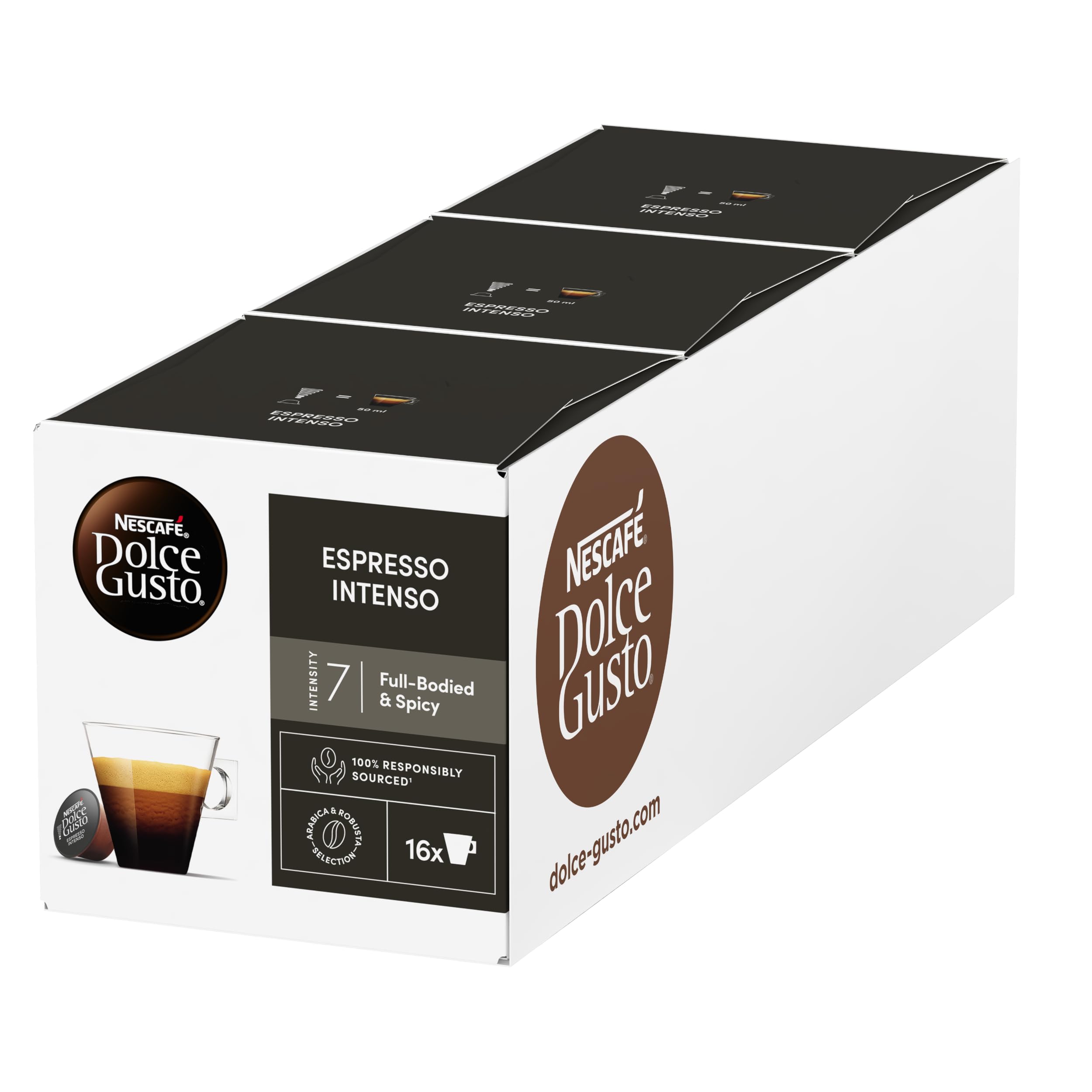 NESCAFE? DOLCE GUSTO Espresso Intenso Coffee Pods - total of 48 Espresso Intenso Coffee pods- Medium Roast with Velvety Crema- Intensity 7 - (3 Packs)