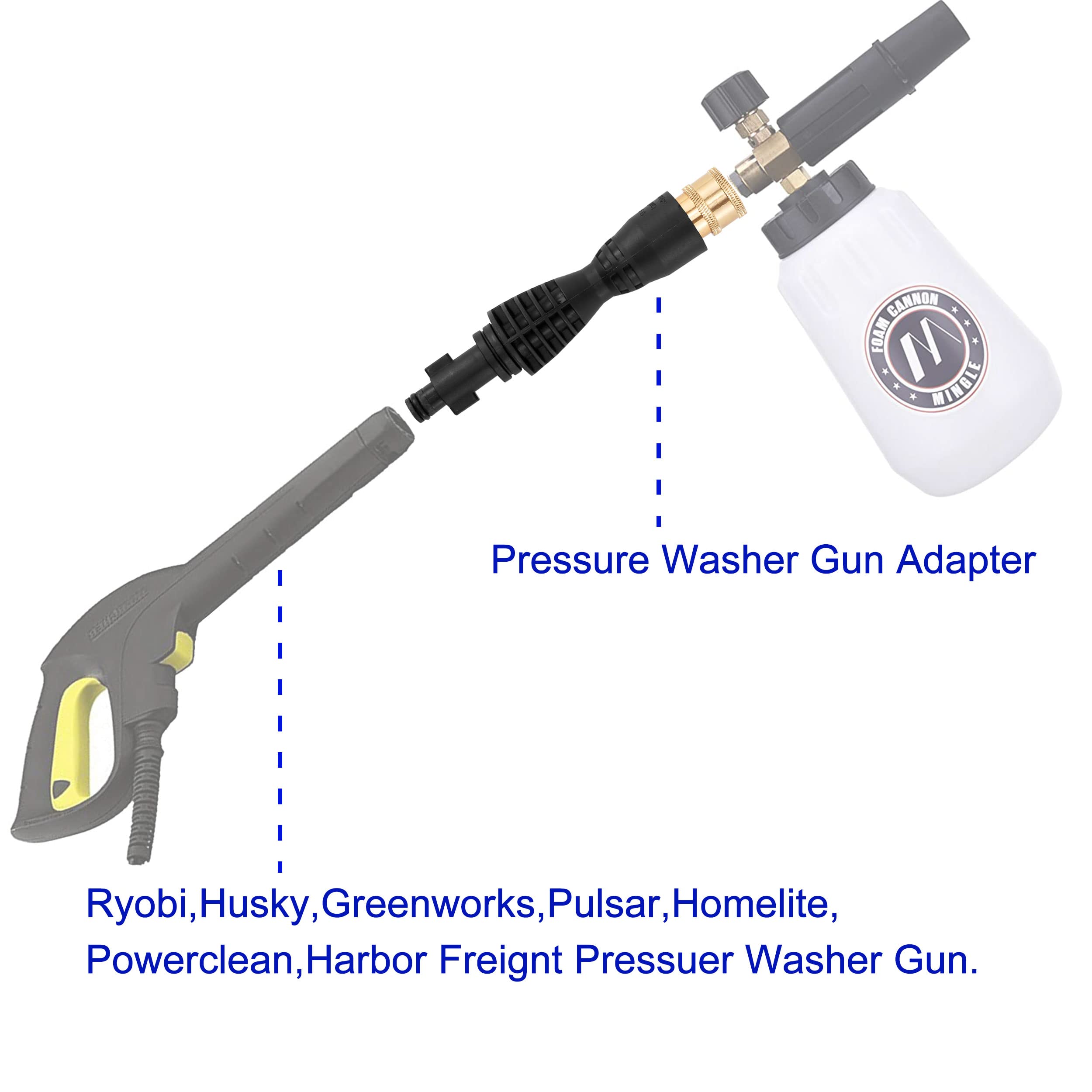 M Mingle Foam Cannon, Replacement Parts for Bosch (Not AQT), Husky and Pressure Washer, with 5 Nozzle Tips, 1/4 Inch Quick Connector