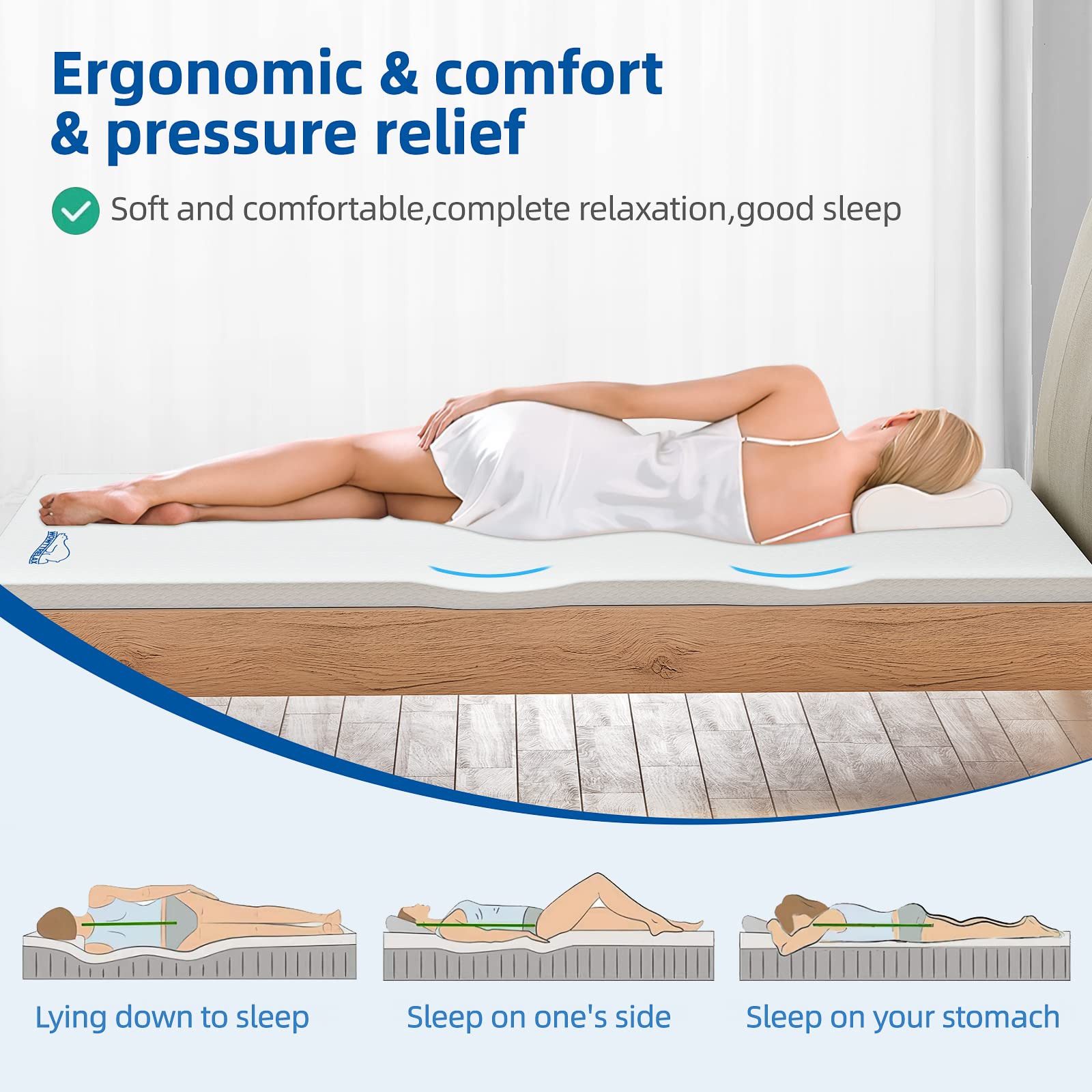 WOWTTRELAX Dual-Layer 2 Inch Memory Foam Mattress Topper Double Bed, Orthopedic Bed Topper with Breathable Washable Cover, Cooling soft for Back Pain