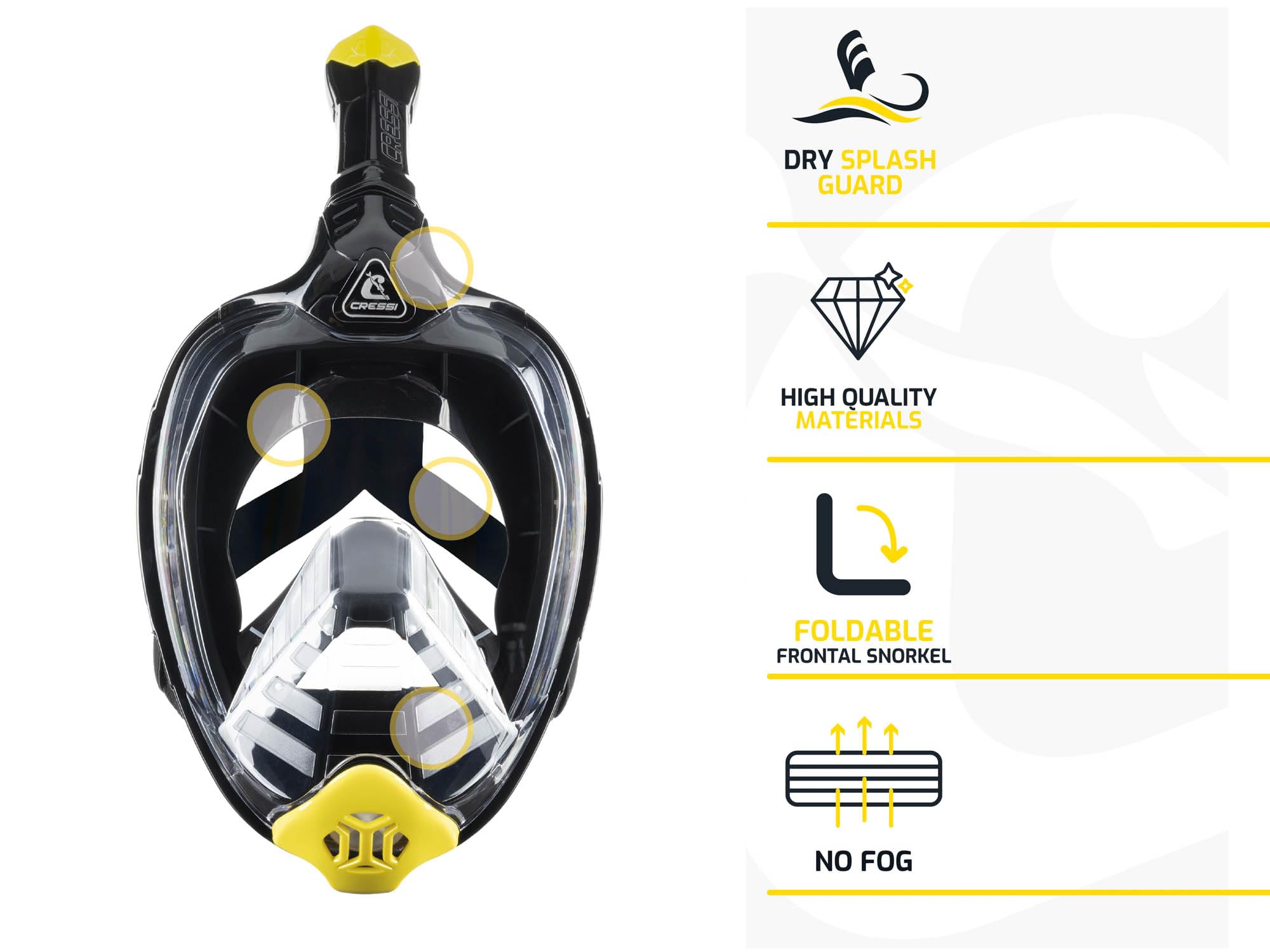 CRESSI Bali Full Face Mask Black/Blue S/M - Unisex Integral Snorkel Mask, Anti Fog Clear Lens, 100% Silicone, Dry Snorkel with Float Valve, Action Cam