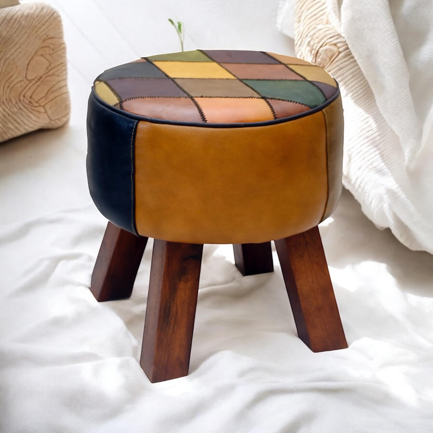 42CM LEATHER STOOL Harlequin diamond pattern