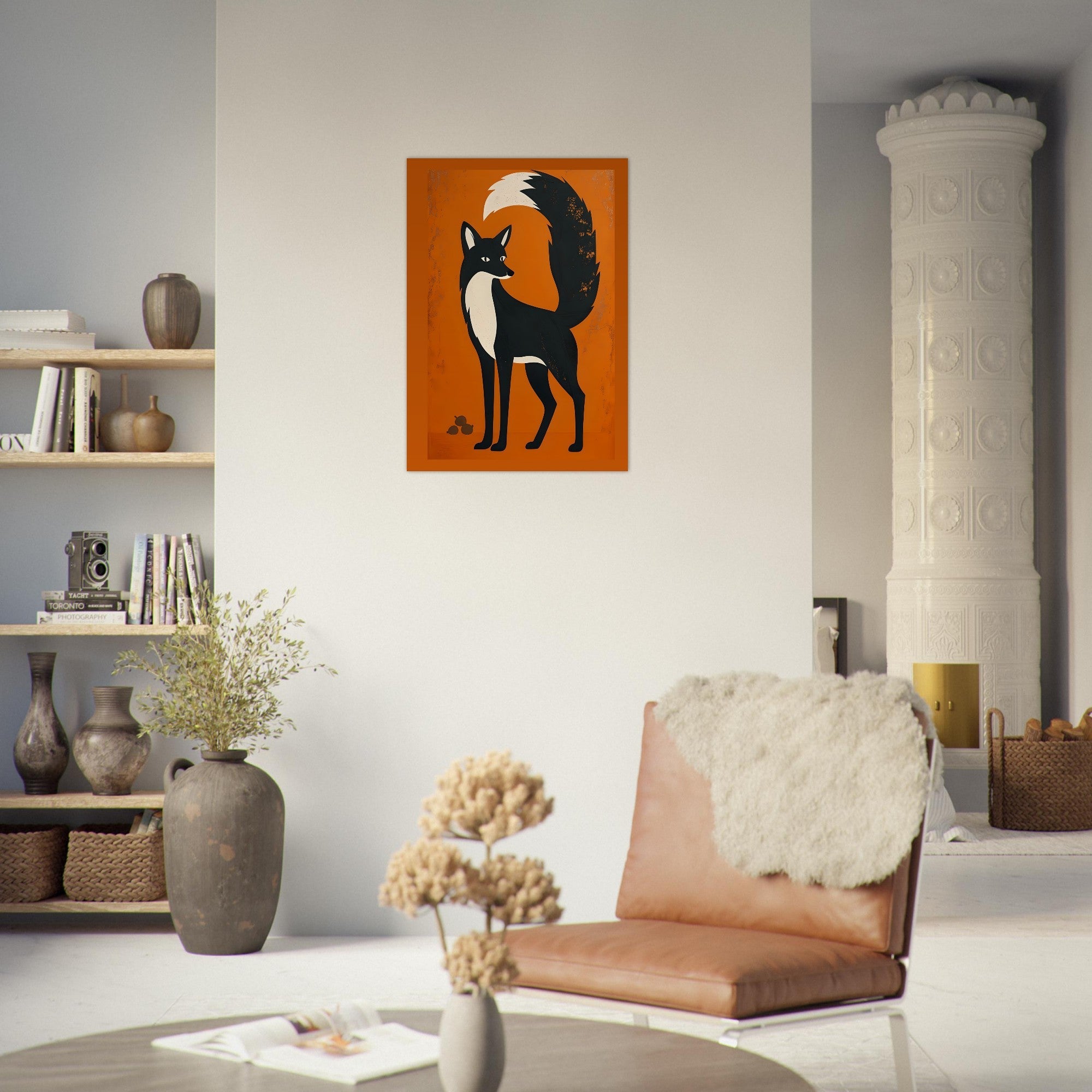 Modern Fox Poster - Scandinavian Woodland Animal Art - Retro Orange Minimalist Print for Home