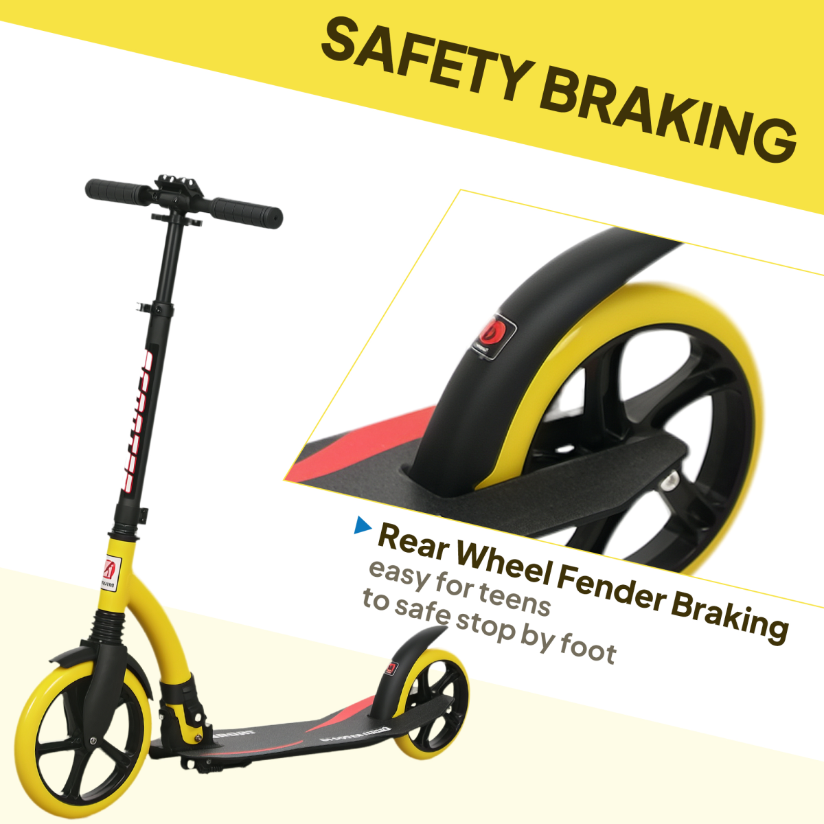 HOMCOM Teens Adult Kick Scooter Foldable Adjust Aluminium For 14 Yellow