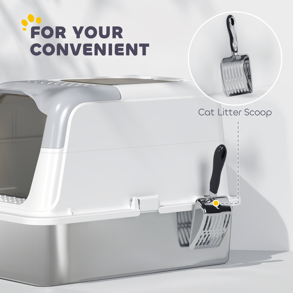 PawHut Stainless Steel Litter Box, Enclosed Metal Litter Tray with Scoop