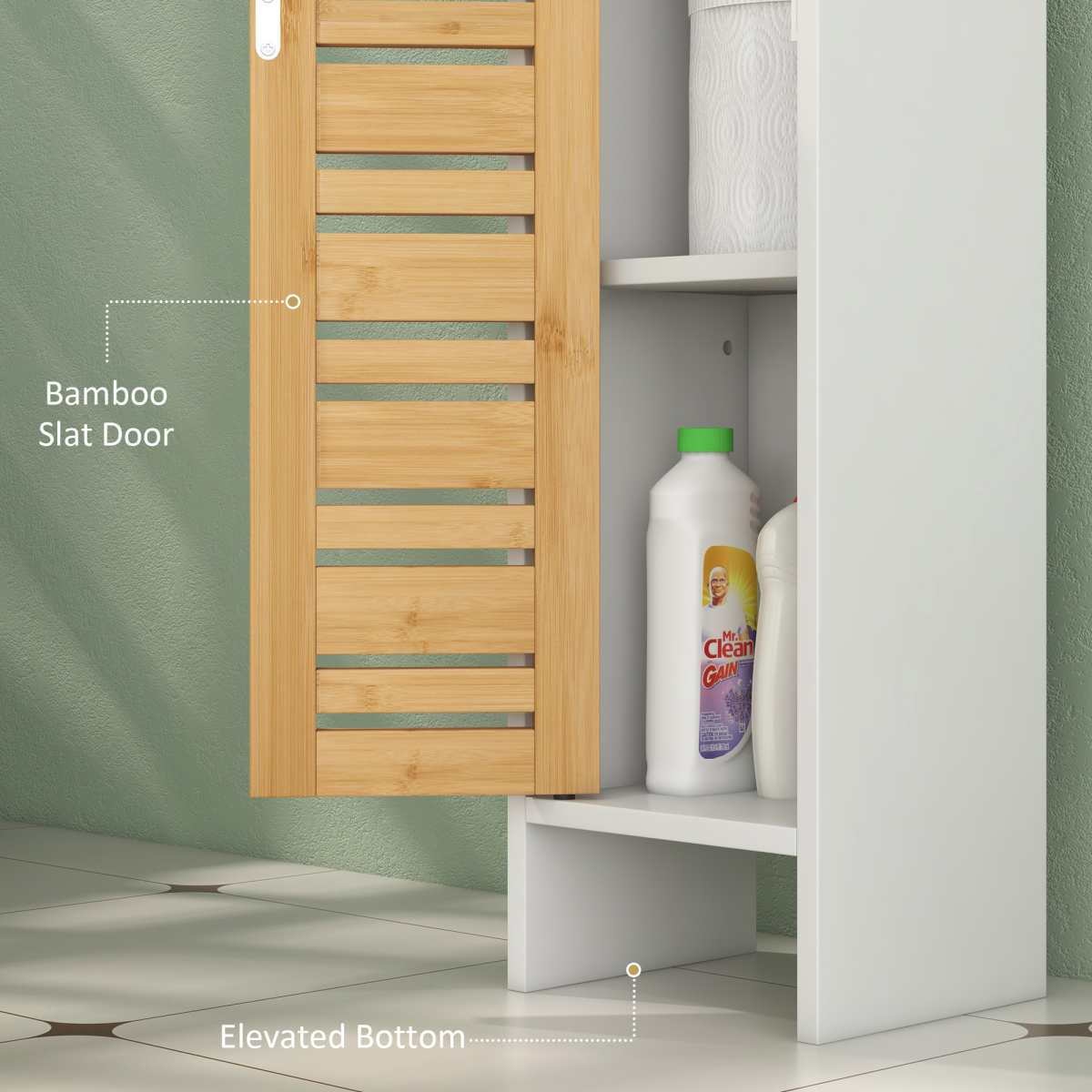 HOMCOM Bathroom Cabinet, Slim Bathroom Unit with Adjustable Shelf, White