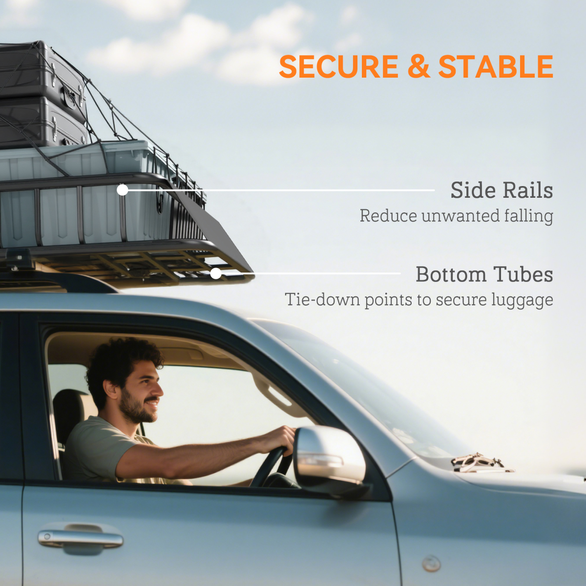 HOMCOM 90.7 kg Universal Roof Rack Basket, Steel Car Rooftop Luggage Holder
