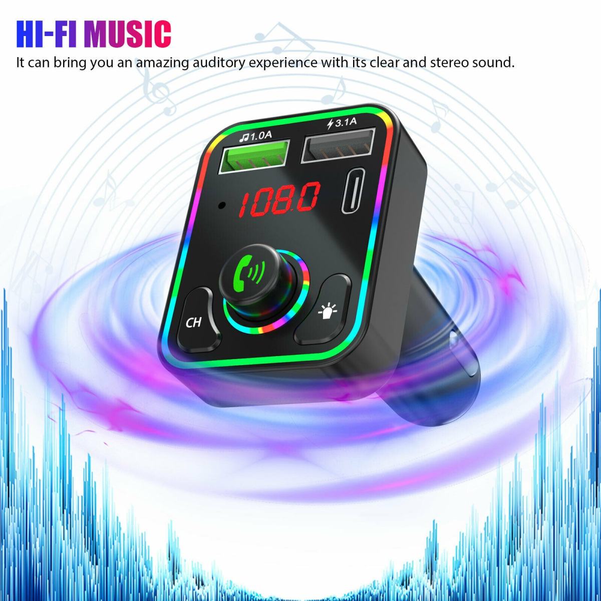 Bluetooth 5.0 Wireless Car FM Transmitter MP3 Player Radio 2 USB Charger Adapter