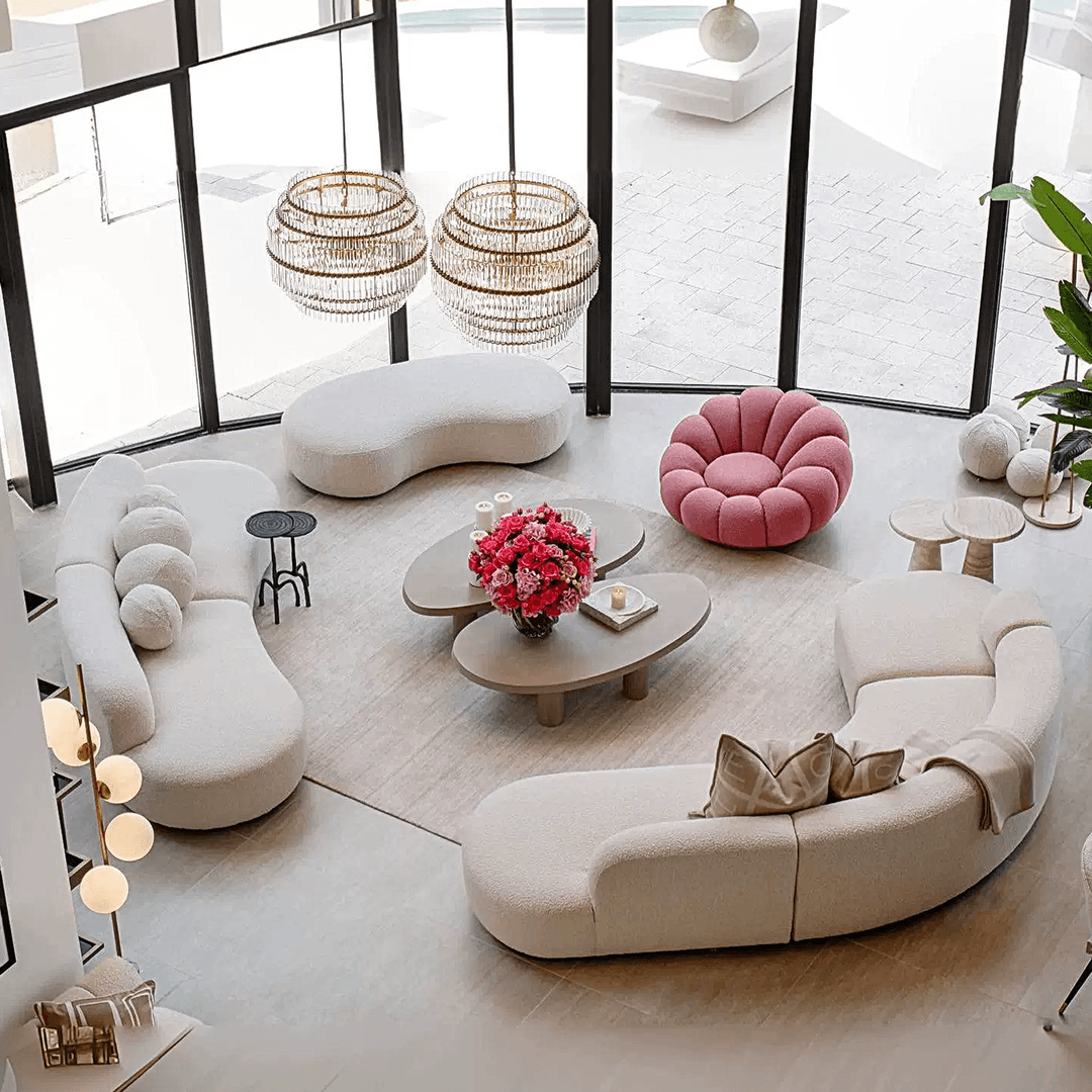 Eulalia Cream Curve Three Seater Sofa, Corner Sofa, Boucle