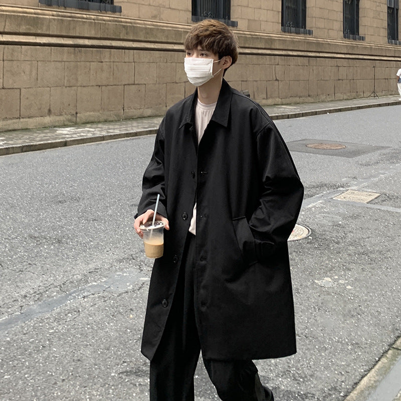 Simple Casual Trench Men's Mid-length Overhat Retro Solid Color Lady Couple Coat